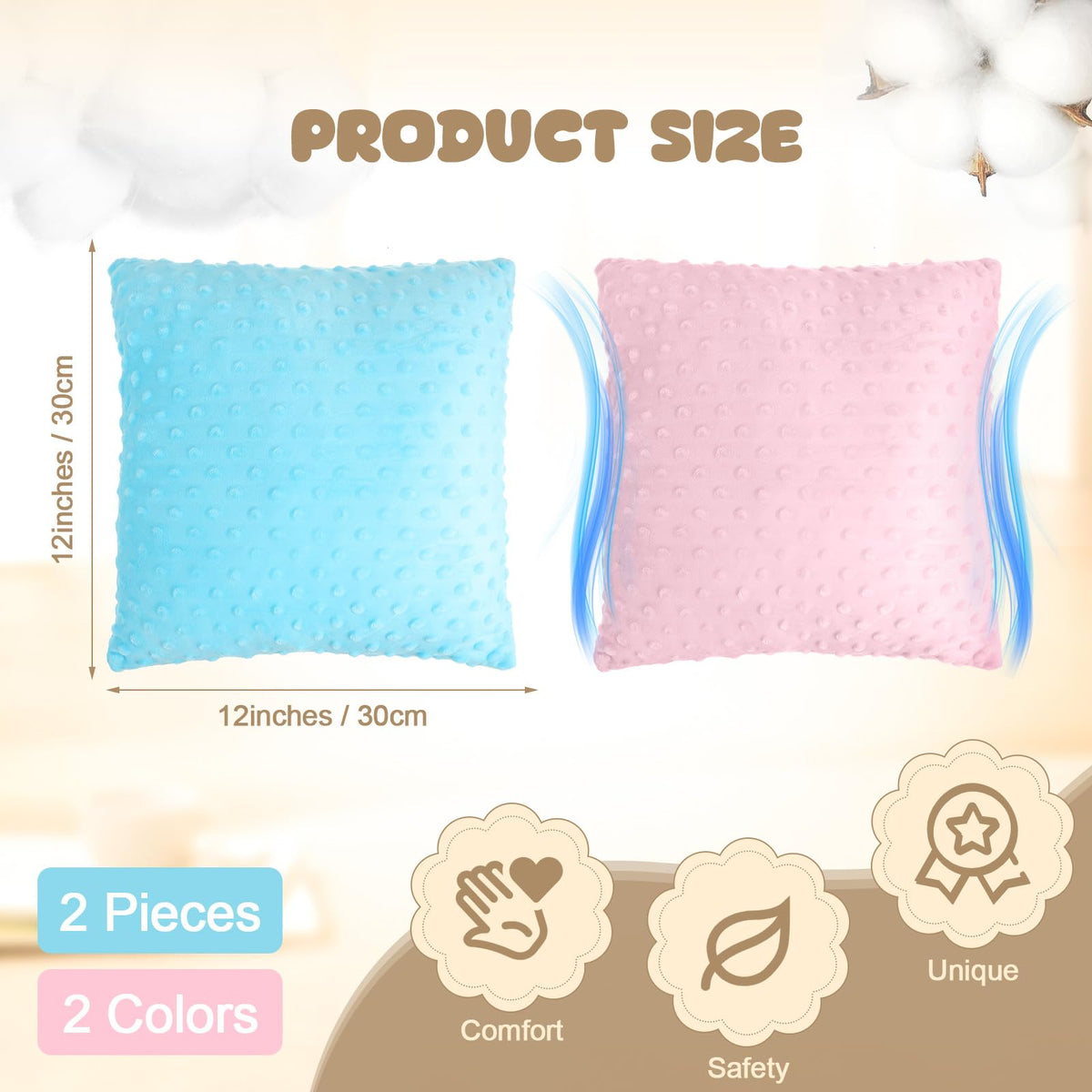 Kigley 2 Pack Vibrating Pillow Sensory Pillow for Kids Adults Pressure Activated 12 x 12 Massage with Textured Stimulation Bumps for Relieve Pain Stress Autistic Gifts for Home Travel(Violet, Teal)