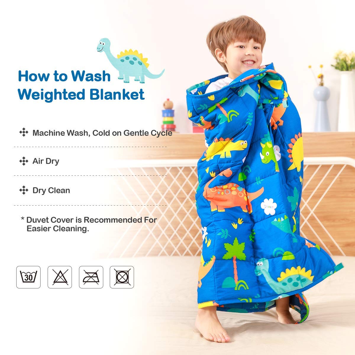 Sivio Weighted Blanket - All-Natural 100% Cotton Weighted Blanket 5 lbs 36 x 48 inches, Washable Breathable Heavy Blanket for Calm Sleeping for Home and School Nap, Blue Dinosaur