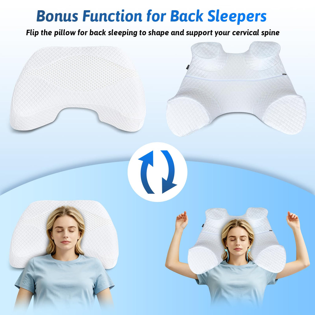 Side Sleeper Pillow with Arm Hole, Shoulder Relief System, Arm Pillow for Neck and Shoulder Pain, Premium Memory Foam, Suitable for Side, Back and Stomach Sleepers - Grey, 6in Height