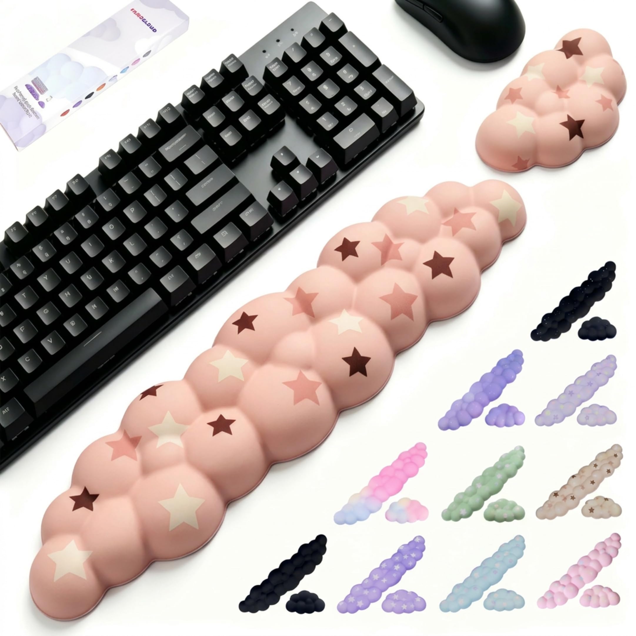 Silky Cloud Wrist Rest Set for Keyboard & Mouse, 16.9", Purple Star | Memory Foam Arm Rest with Ergonomic Support Fits Full Keyboards and Reduces Typing Fatigue for Office, Gaming and Home Use