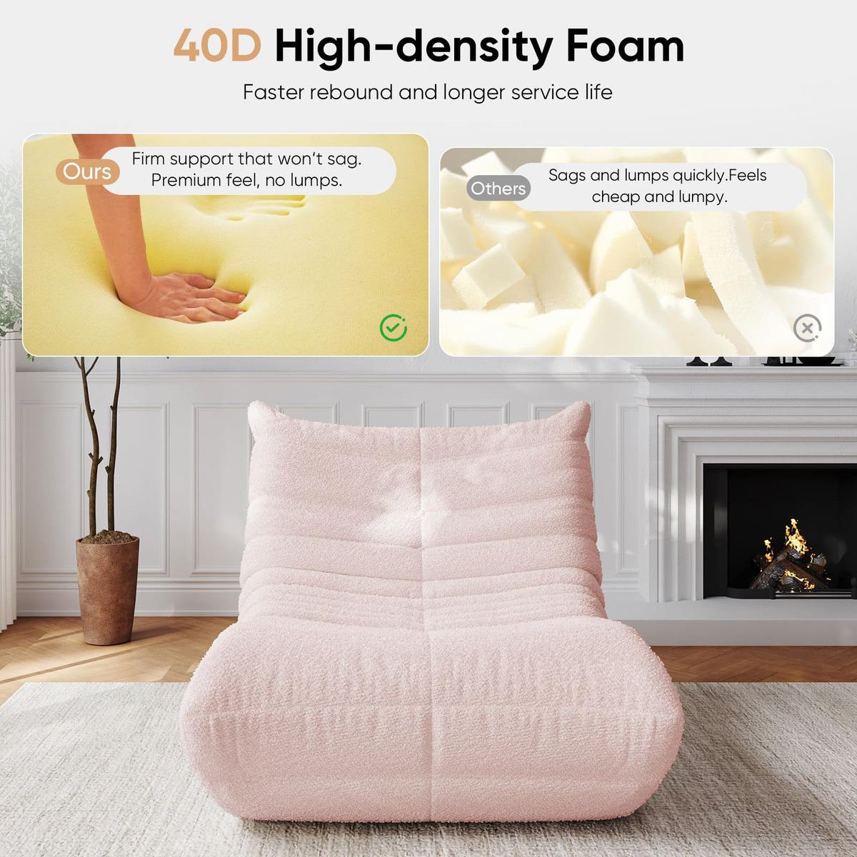 Adults Bean Bag Chairs Lazy Floor Sofa Togo Couch Comfy Memory Foam Reading Chair Teddy Fleece BeanBag for Living Room Bedroom Dorm Office Gaming Room, Green, 1 Seater