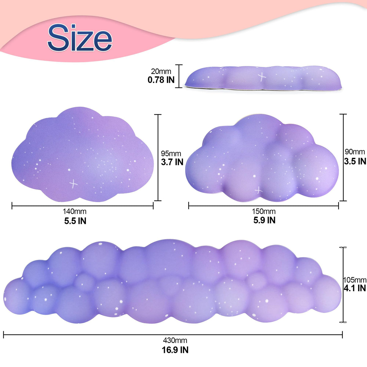 Silky Cloud Wrist Rest Set for Keyboard & Mouse, 16.9", Purple Star | Memory Foam Arm Rest with Ergonomic Support Fits Full Keyboards and Reduces Typing Fatigue for Office, Gaming and Home Use