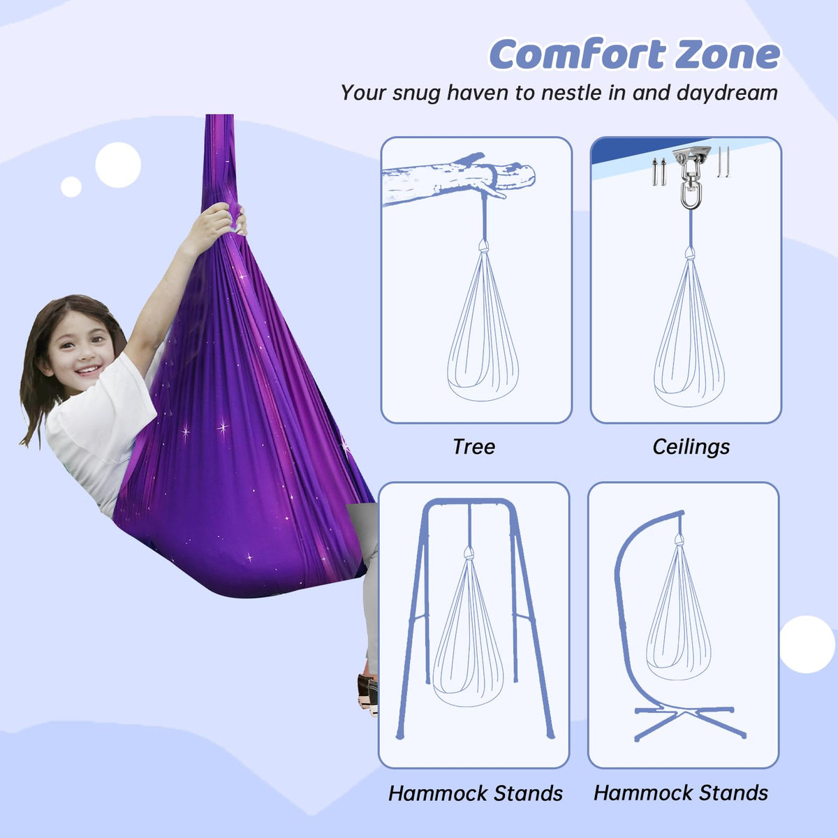 Aokitec Sensory Swing for Kids with Special Needs, Indoor Kids Swing Cuddle Hammock Chair Adjustable Aerial Swing for Children with Autism, ADHD, Asperger, Sensory Integration(Blue)