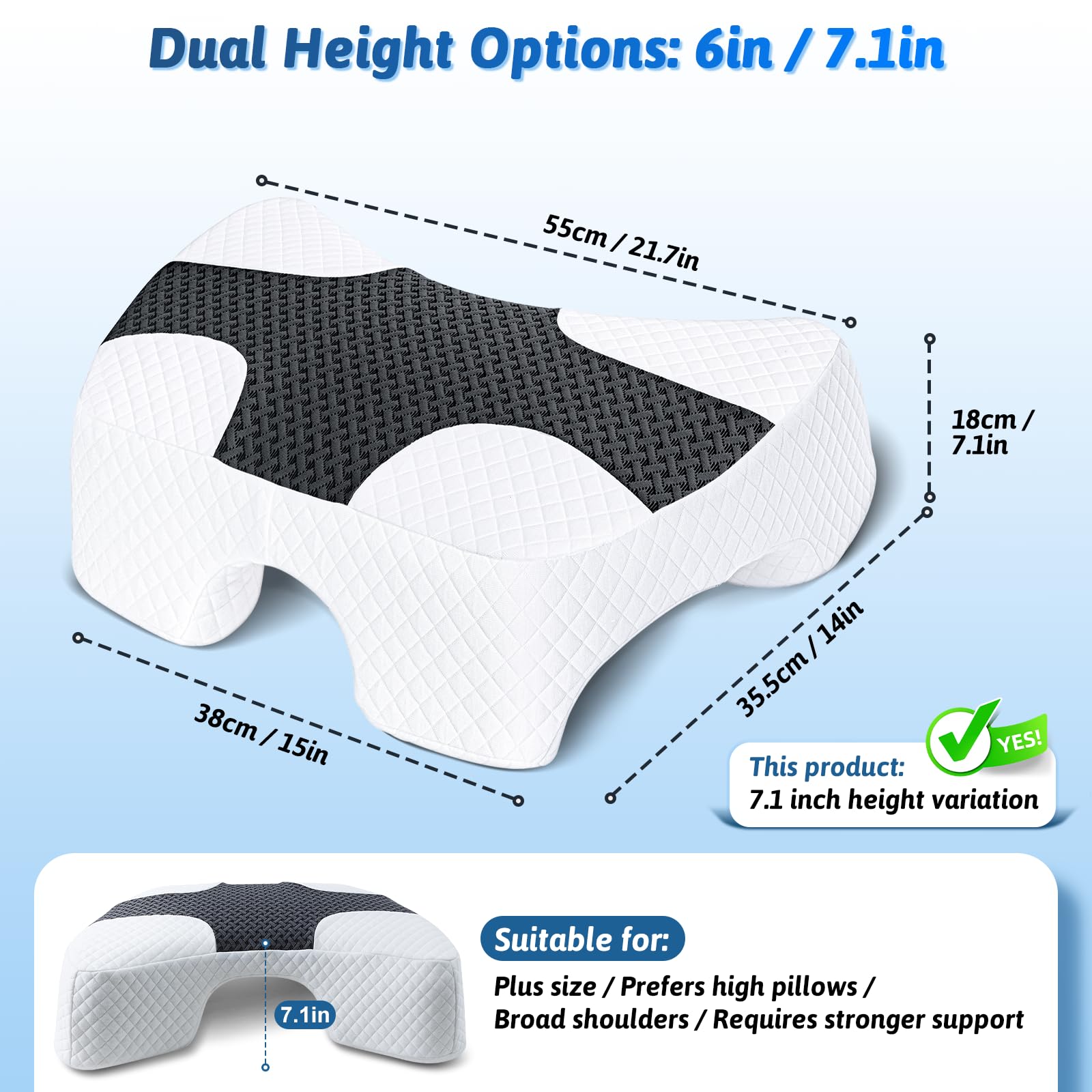 Side Sleeper Pillow with Arm Hole, Shoulder Relief System, Arm Pillow for Neck and Shoulder Pain, Premium Memory Foam, Suitable for Side, Back and Stomach Sleepers - Grey, 6in Height