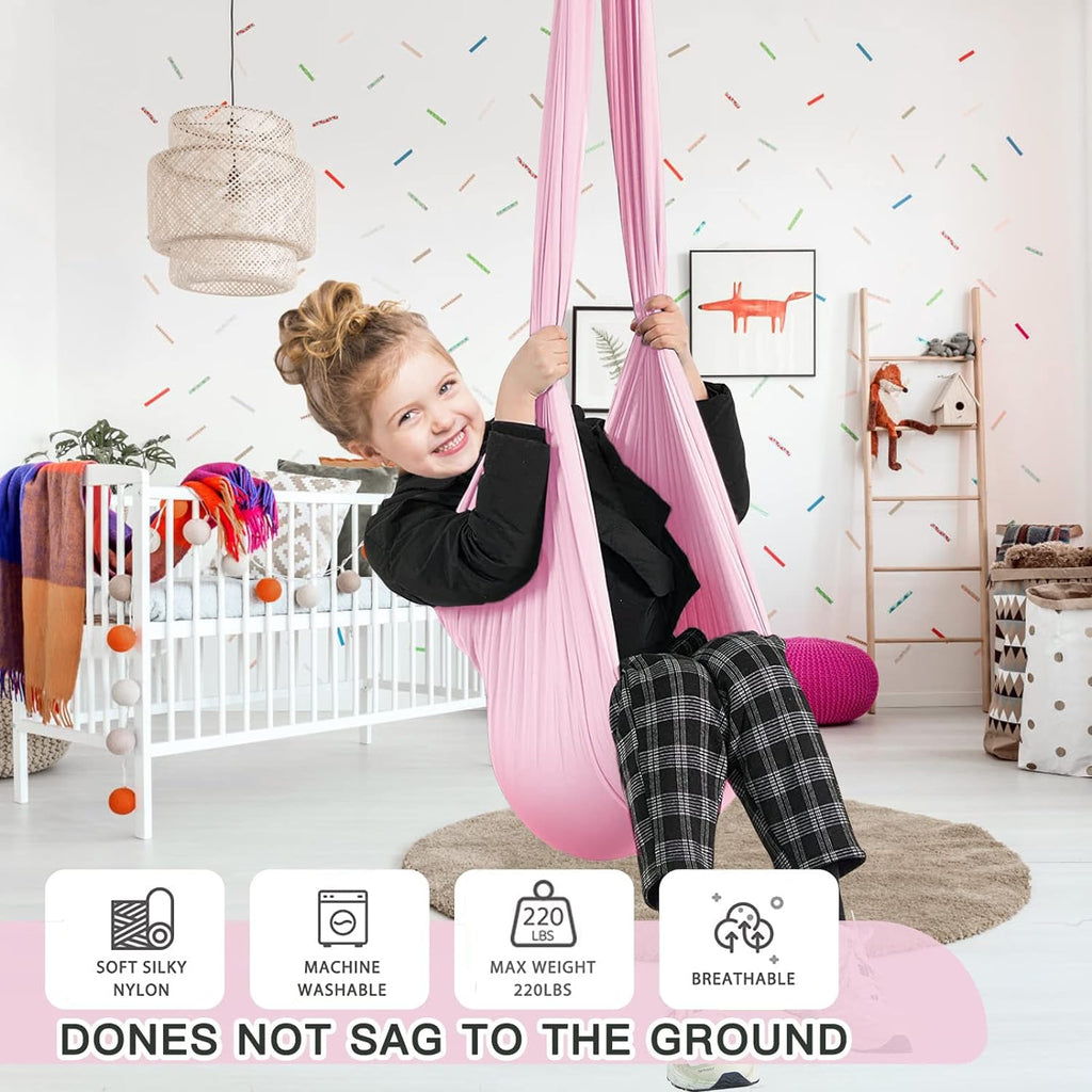 Aokitec Sensory Swing for Kids with Special Needs, Indoor Kids Swing Cuddle Hammock Chair Adjustable Aerial Swing for Children with Autism, ADHD, Asperger, Sensory Integration(Blue)