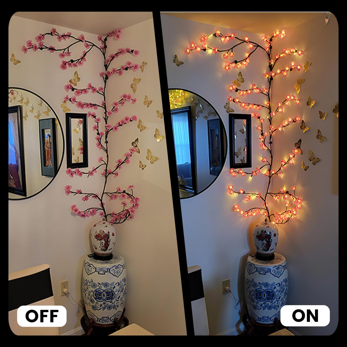 Cherry Blossom Lights with Remote, 8 Modes for Room Decor | Remote Control, 8 Lighting Modes, USB Powered, Timer Function, Bendable Branches, Indoor Cherry Blossom Tree Light