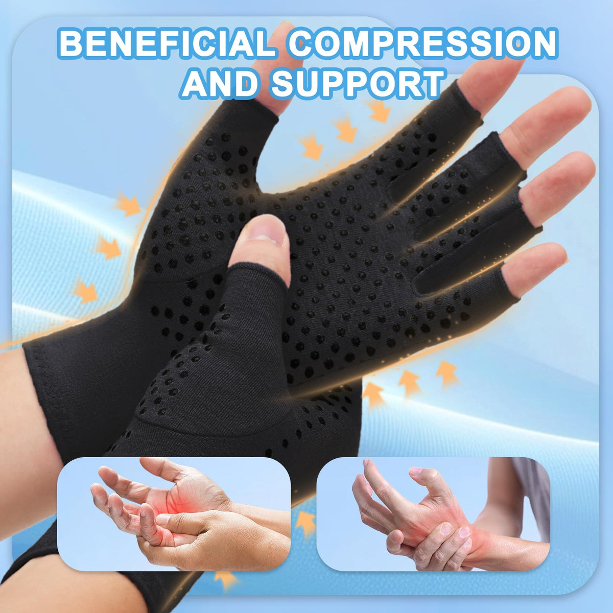 DRNAIETY 2-Pair Arthritis Compression Gloves- for Hand Arthritis, Carpal Tunnel Pain, Rheumatoid Arthritis, RSI, Fingerless, Anti-Slip, Breathable Gloves for Men & Women, Typing, Daily Use(M Brown)