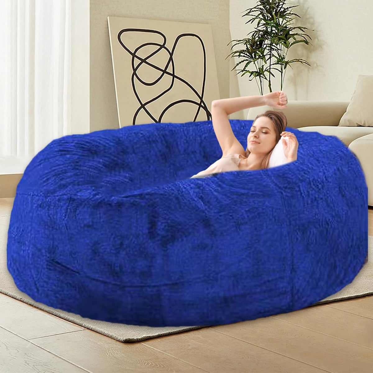 HDMLDP Bean Bag Chair for Adults Kids Without Filling Comfy Fluffy Giant Round Beanbag Lazy Sofa Cover for Reading Chair Floor Chair, 6FT, Grey