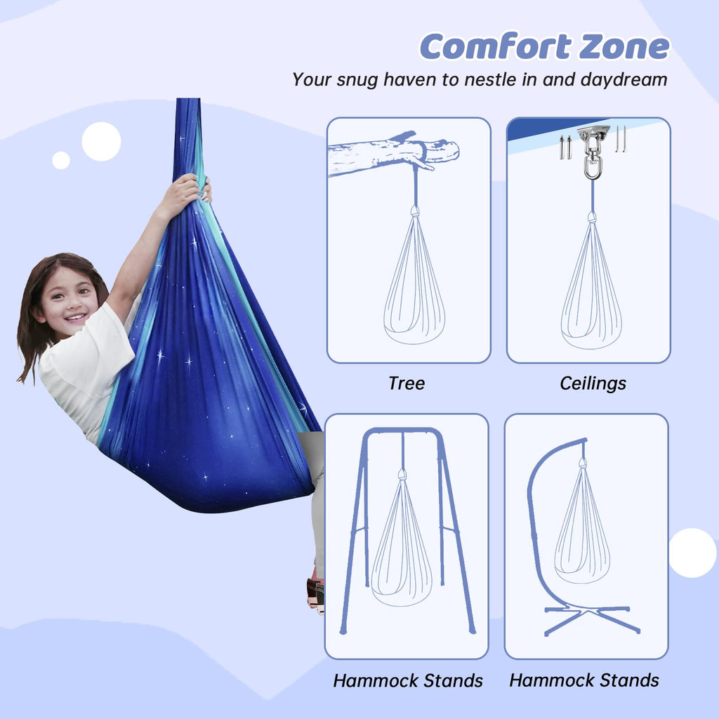 Aokitec Sensory Swing for Kids with Special Needs, Indoor Kids Swing Cuddle Hammock Chair Adjustable Aerial Swing for Children with Autism, ADHD, Asperger, Sensory Integration(Blue)