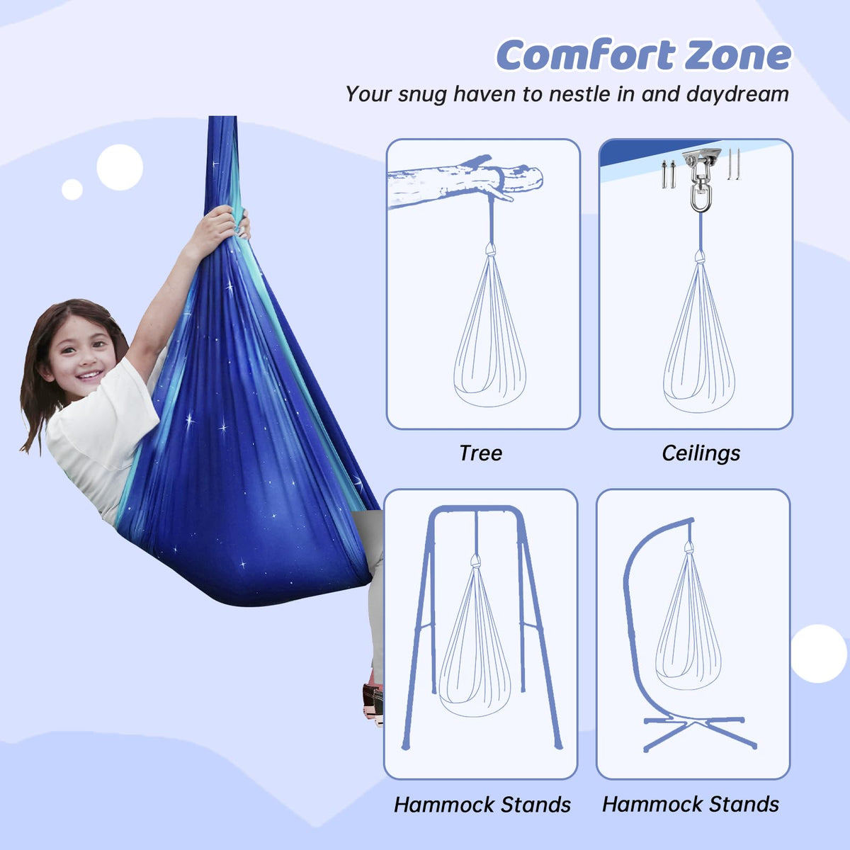 Aokitec Sensory Swing for Kids with Special Needs, Indoor Kids Swing Cuddle Hammock Chair Adjustable Aerial Swing for Children with Autism, ADHD, Asperger, Sensory Integration(Blue)