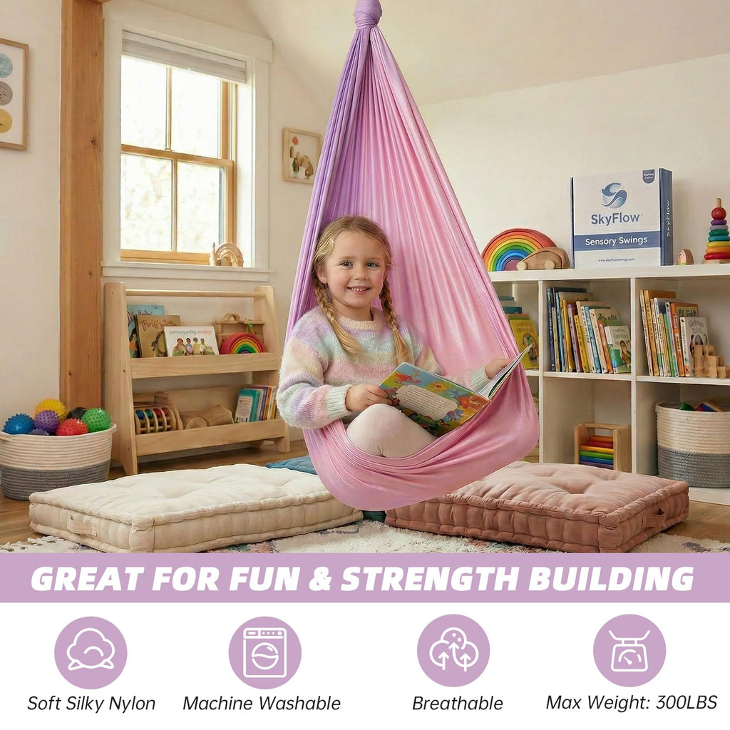 Aokitec Sensory Swing for Kids with Special Needs, Indoor Kids Swing Cuddle Hammock Chair Adjustable Aerial Swing for Children with Autism, ADHD, Asperger, Sensory Integration(Blue)