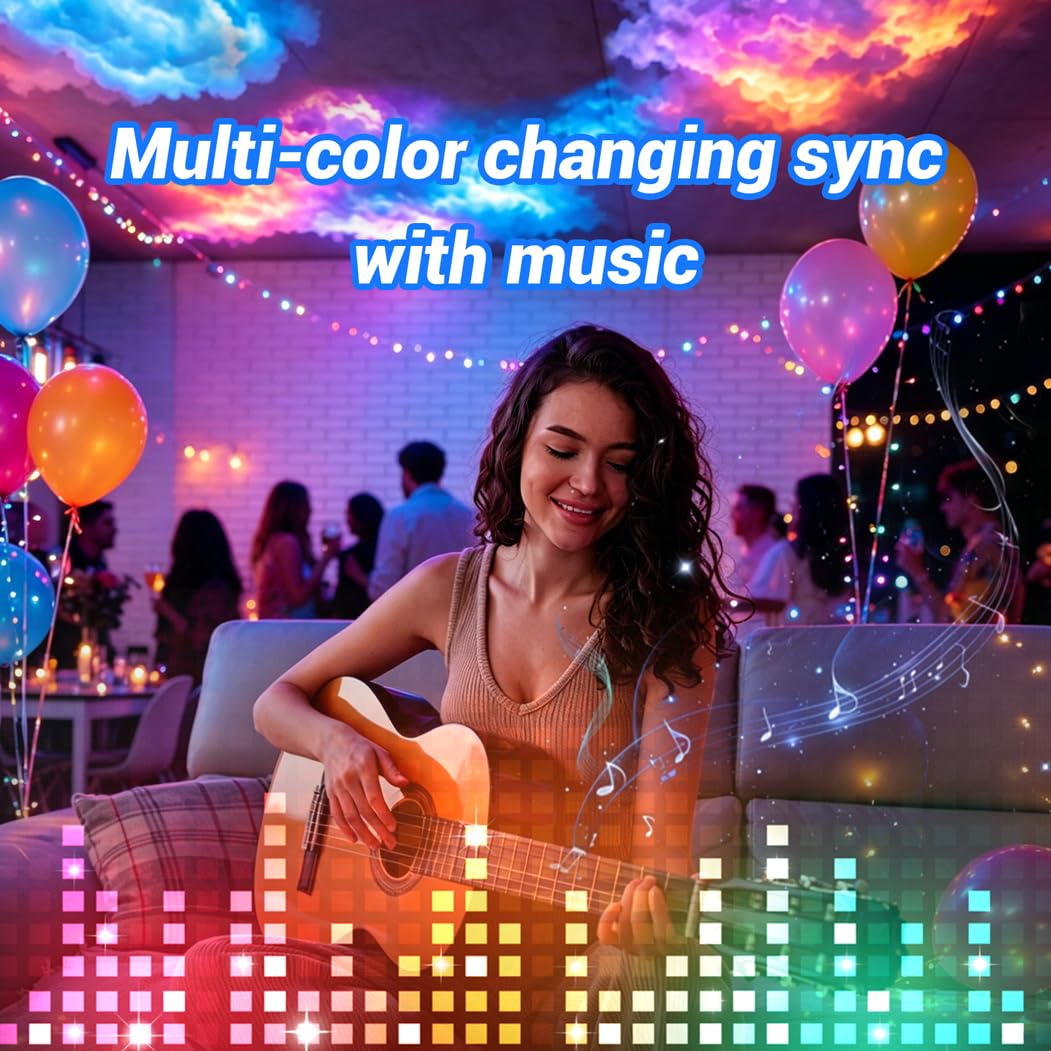 FUSLITE , 3D Thundercloud LED Light Cotton Lightning Cloud Colorful Atmosphere Night Light, DIY Creative Cloud Lights Gaming Room Garage Club Bar dj Party Light,16 Feet