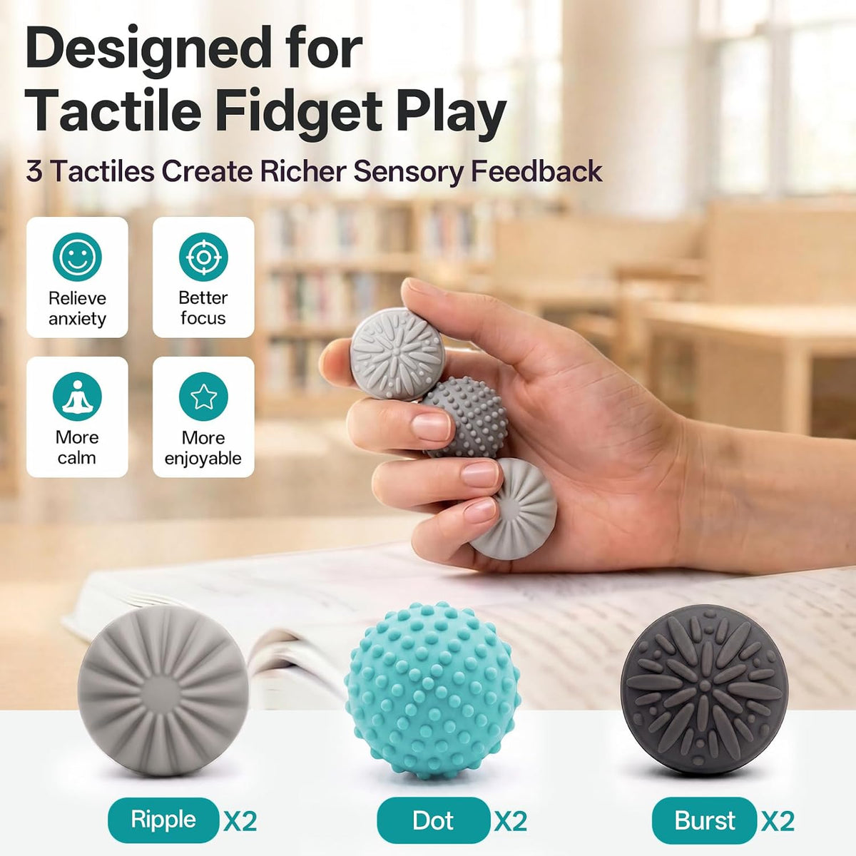 Silicone Magnetic Fidget Balls Stress Relief Toy for Adults, Teens | 6PCS 1.26" Upsized Sensory Balls Quiet Fidget Toys for Autism ADHD Anxiety, Desk Gadgets, Stocking Stuffer Gift for Women Men