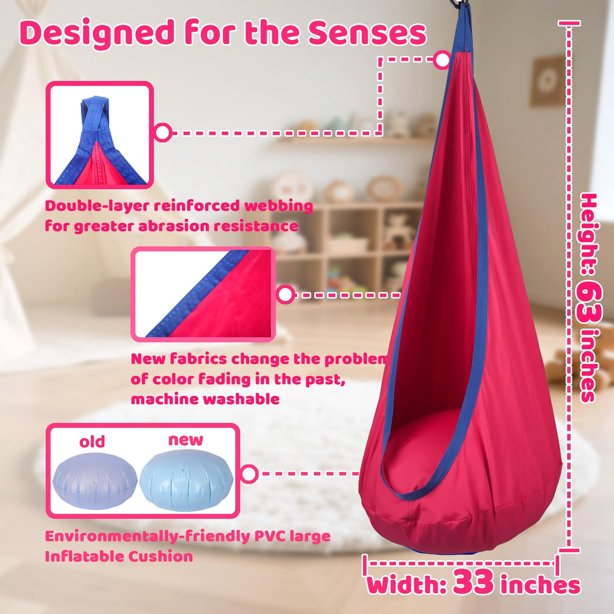 Sensory Pod Swing for Kids | Hammock Chair Seat, Inflatable Cushion, Includes Hardware Hanger Kit for Aspergers Autism ADHD