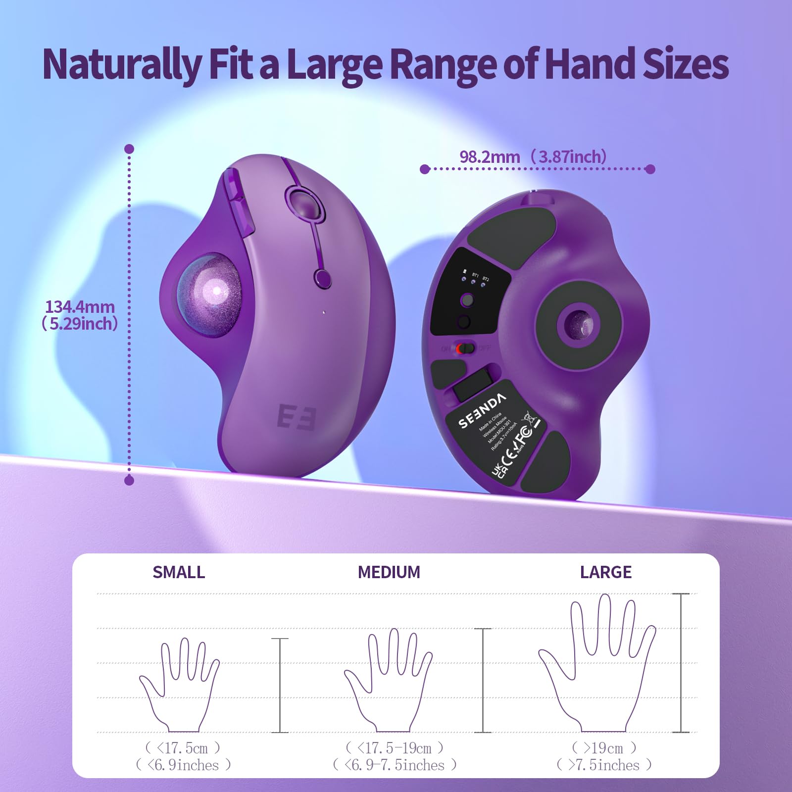 seenda Wireless Trackball Mouse, Ergonomic Bluetooth Rollerball Mouse Rechargeable, 3 Device Connection Optical Mice Adjustable DPI Thumb Control Mice Compatible for PC/Laptop/Windows/Mac - Pink