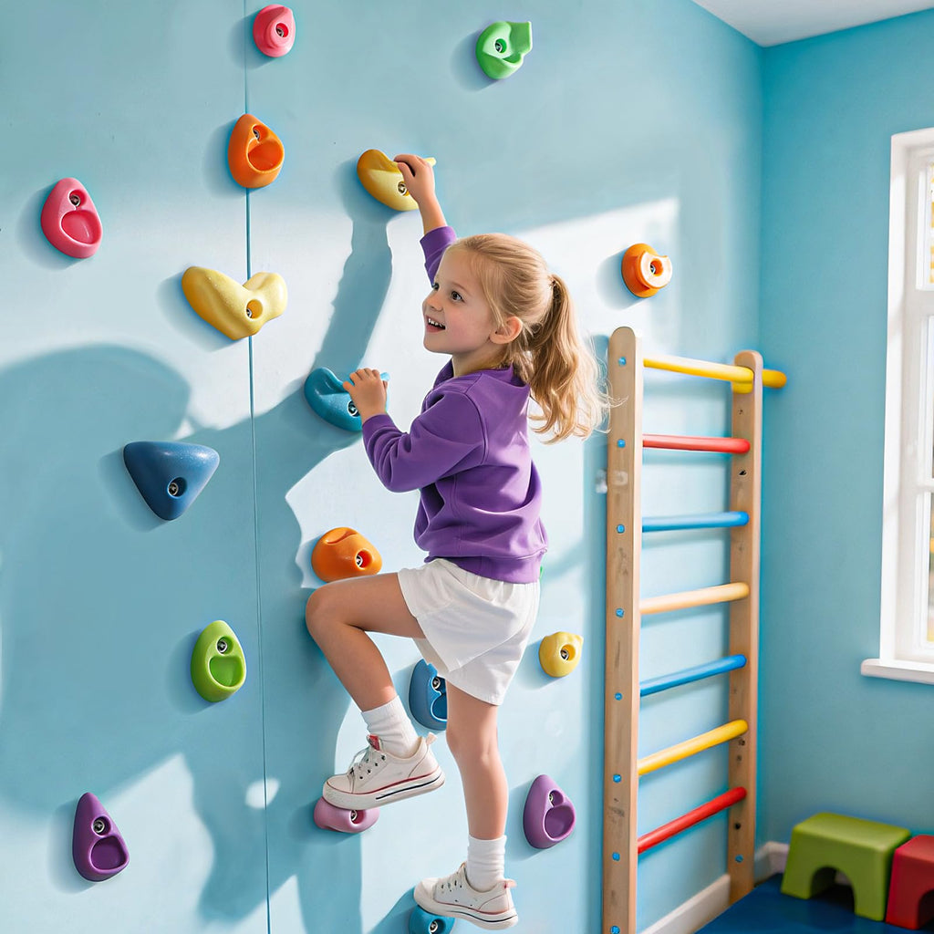 TOPNEW 32 Rock Climbing Holds Multi Size for Kids, Adult Rock Wall Holds Climbing Rock Wall Grips for Indoor and Outdoor Playground Play Set - Includes 2 Inch Mounting Hardware