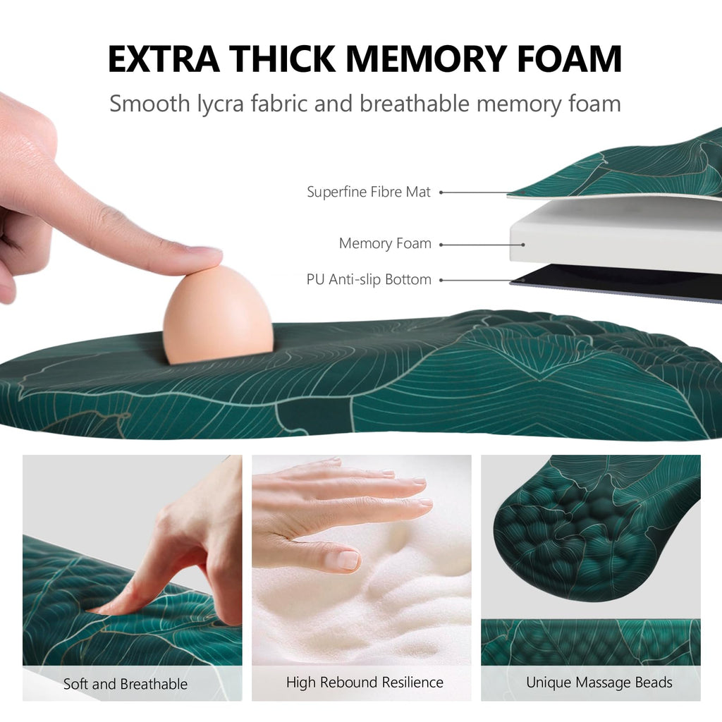 Ergonomic Mouse Pad with Wrist Support and Keyboard Wrist Rest Set | Memory Foam Wrist Cushion, Non-Slip PU Base, Massage Design, Relieves Wrist Pressure for Work, Gaming & Office Use