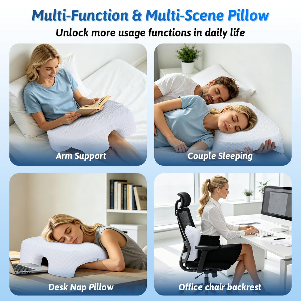 Side Sleeper Pillow with Arm Hole, Shoulder Relief System, Arm Pillow for Neck and Shoulder Pain, Premium Memory Foam, Suitable for Side, Back and Stomach Sleepers - Grey, 6in Height