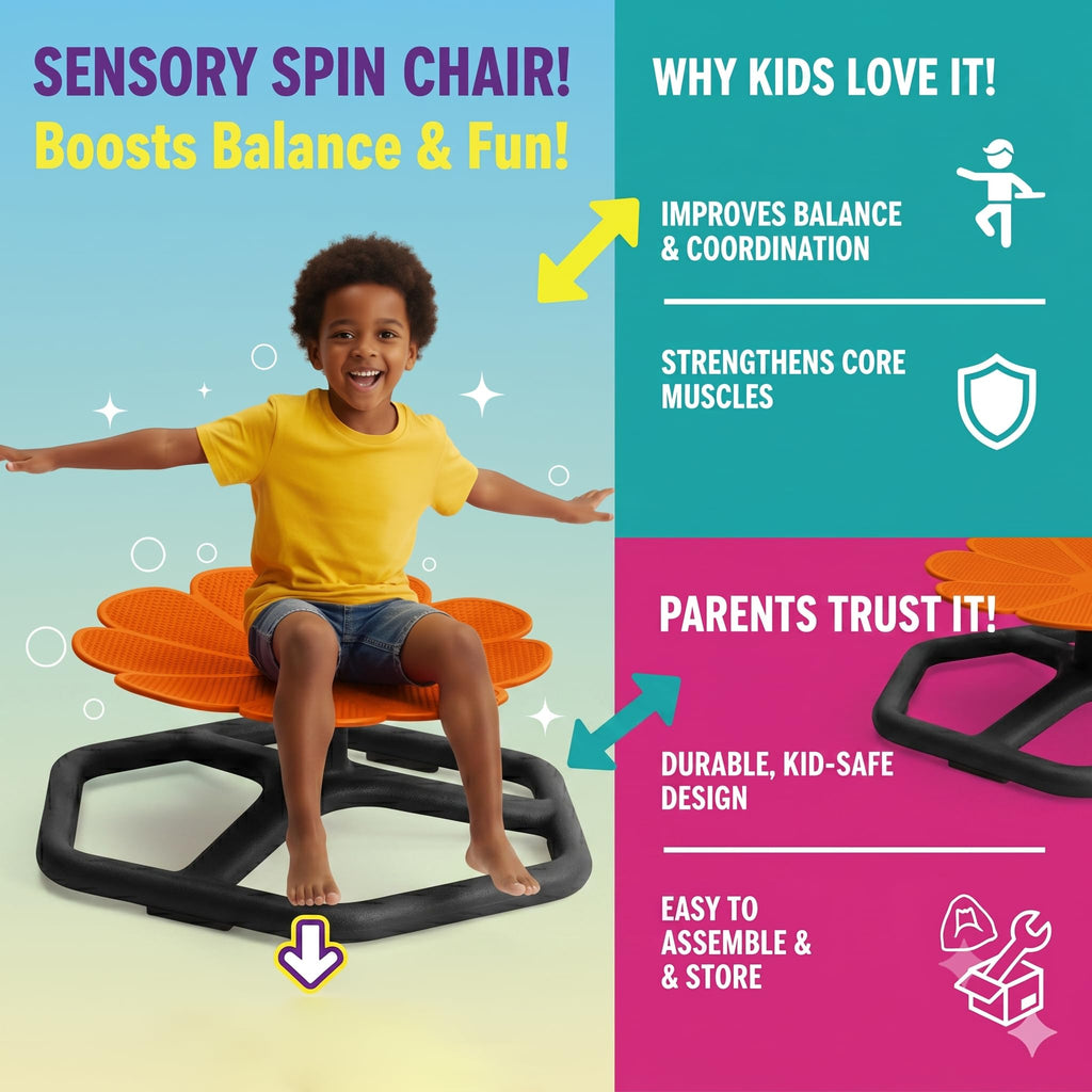 Spinning Chair for Autistic Kids,Sensory Swivel Chair, 220LBS Weight Capacity, Sensory Toy for ADHD & Autism 3-6 Years Children,Training Body Coordination, Metal Base Non-Slip Design (Red)