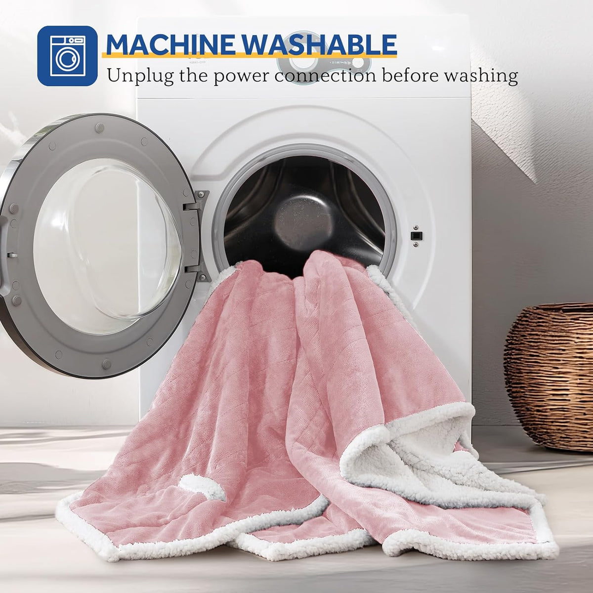 Sealy Heated Throw Wearable Shawl Wrap with Pockets, Reversible Flannel to Sherpa Electric Blanket Hoodie Poncho with 6 Heating Levels & 2-10 Hours Time Settings, 50 X 60 Inch, Pink