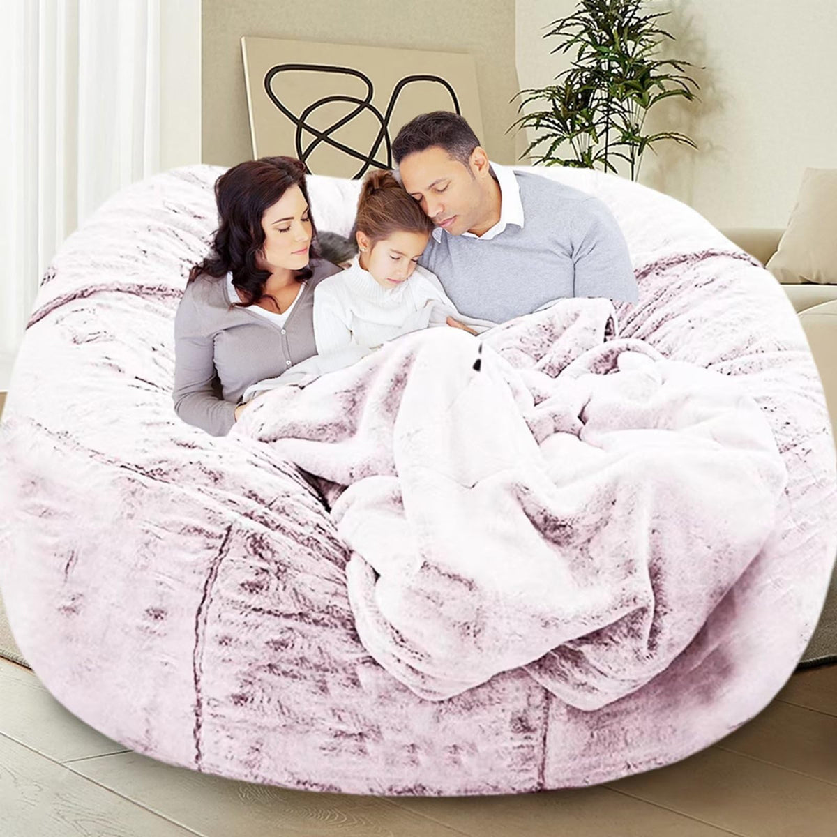 HDMLDP Bean Bag Chair for Adults Kids Without Filling Comfy Fluffy Giant Round Beanbag Lazy Sofa Cover for Reading Chair Floor Chair, 6FT, Grey