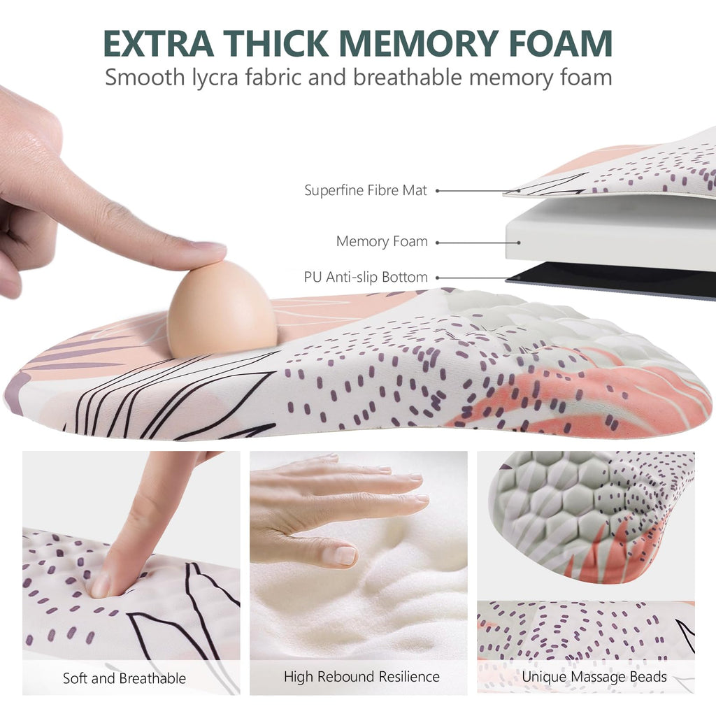 Ergonomic Mouse Pad with Wrist Support and Keyboard Wrist Rest Set | Memory Foam Wrist Cushion, Non-Slip PU Base, Massage Design, Relieves Wrist Pressure for Work, Gaming & Office Use