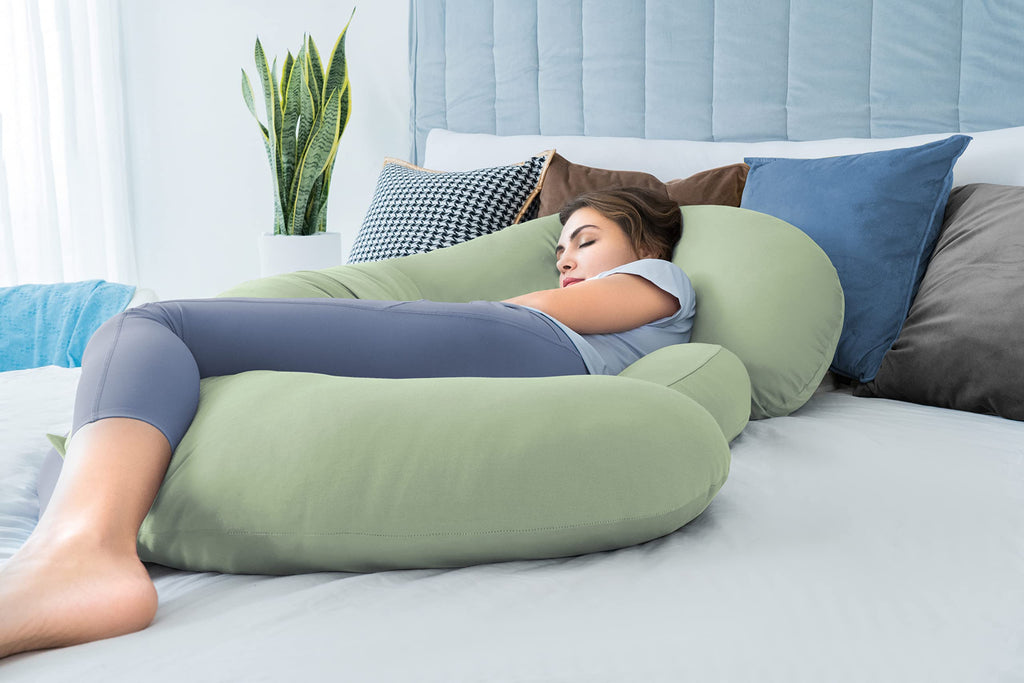 QUEEN ROSE Cooling Pregnancy Pillows, E Shaped Maternity Pillow for Sleeping, with Extra Wedge Pillow for Belly Support, 60 Inch Full Body Pillow, Pink