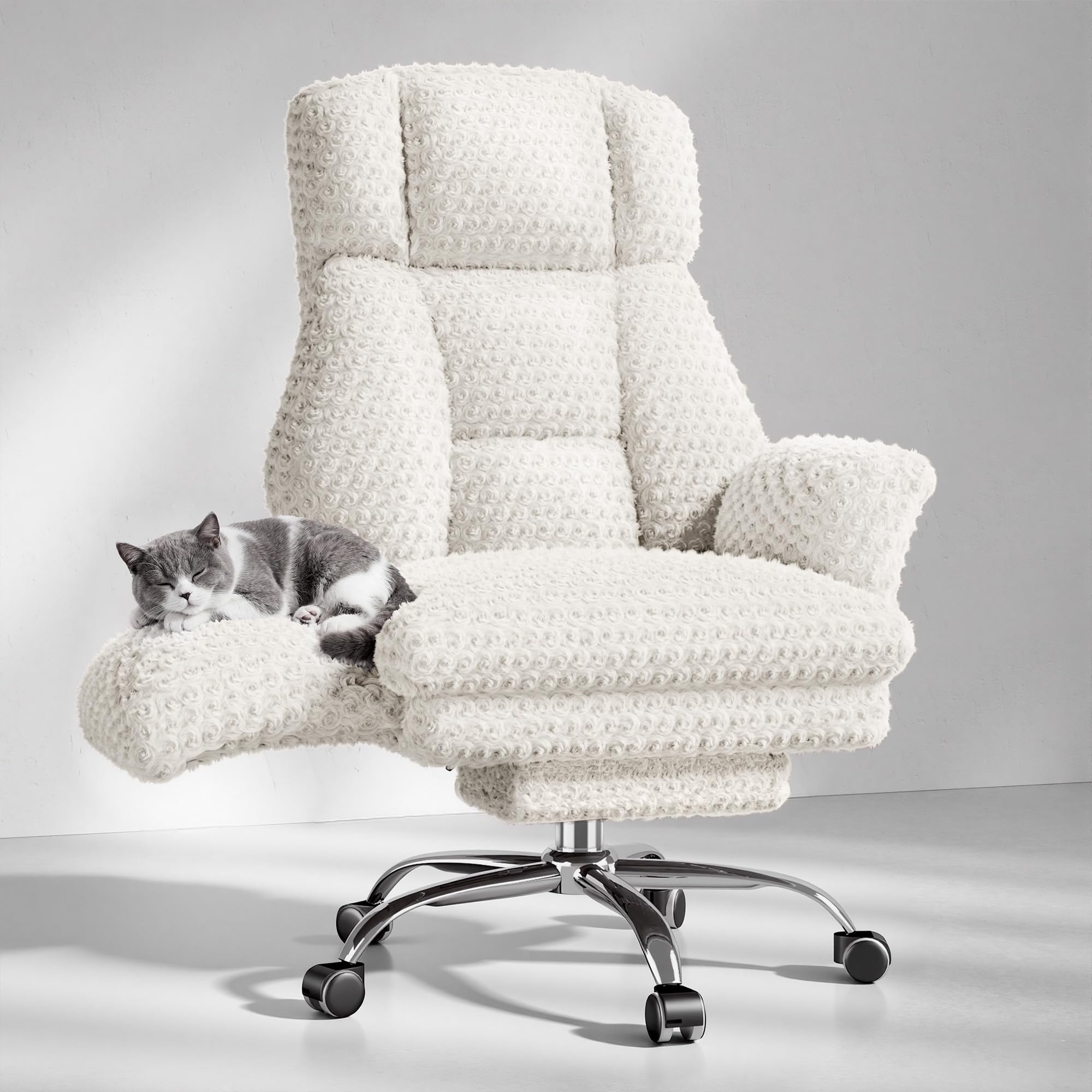 Big and Tall Office Chair, Flip Armrests for Pets & Cross Legged Sitting, Executive Ergonomic Computer Gaming Chair with Foot Rest, Premium Tech Fabric Wide Seat Reclining Desk Chair