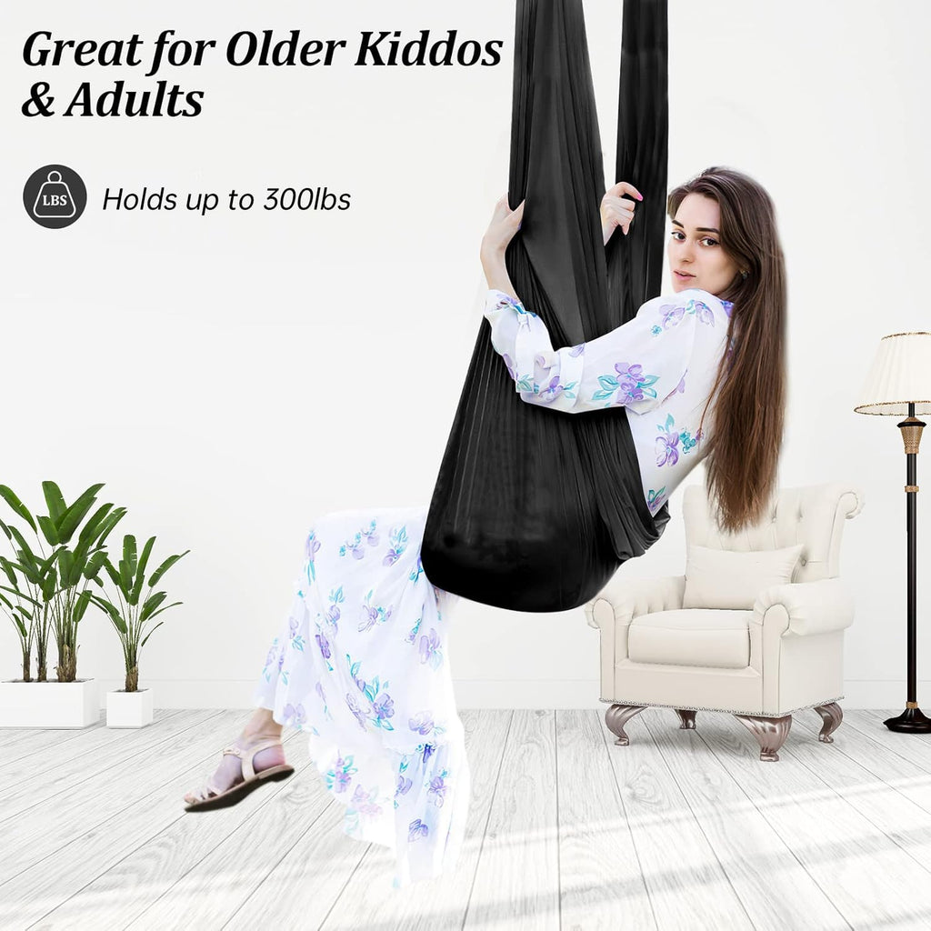 Aokitec Sensory Swing for Kids with Special Needs, Indoor Kids Swing Cuddle Hammock Chair Adjustable Aerial Swing for Children with Autism, ADHD, Asperger, Sensory Integration(Blue)