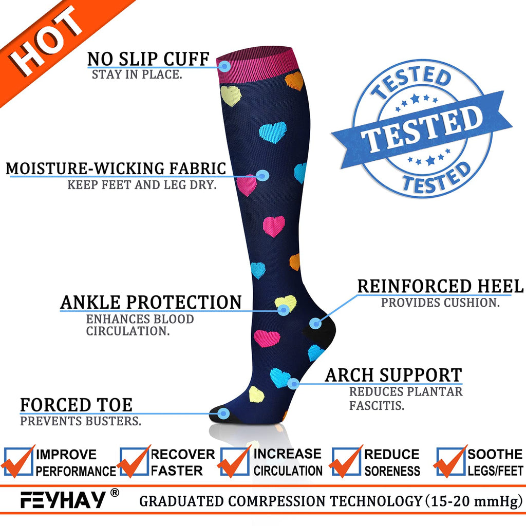 FEYHAY Copper Compression Socks (8 Pairs) 15-20 mmHg Circulation is Best Athletic & Daily for Men & Women, Running, Climbing