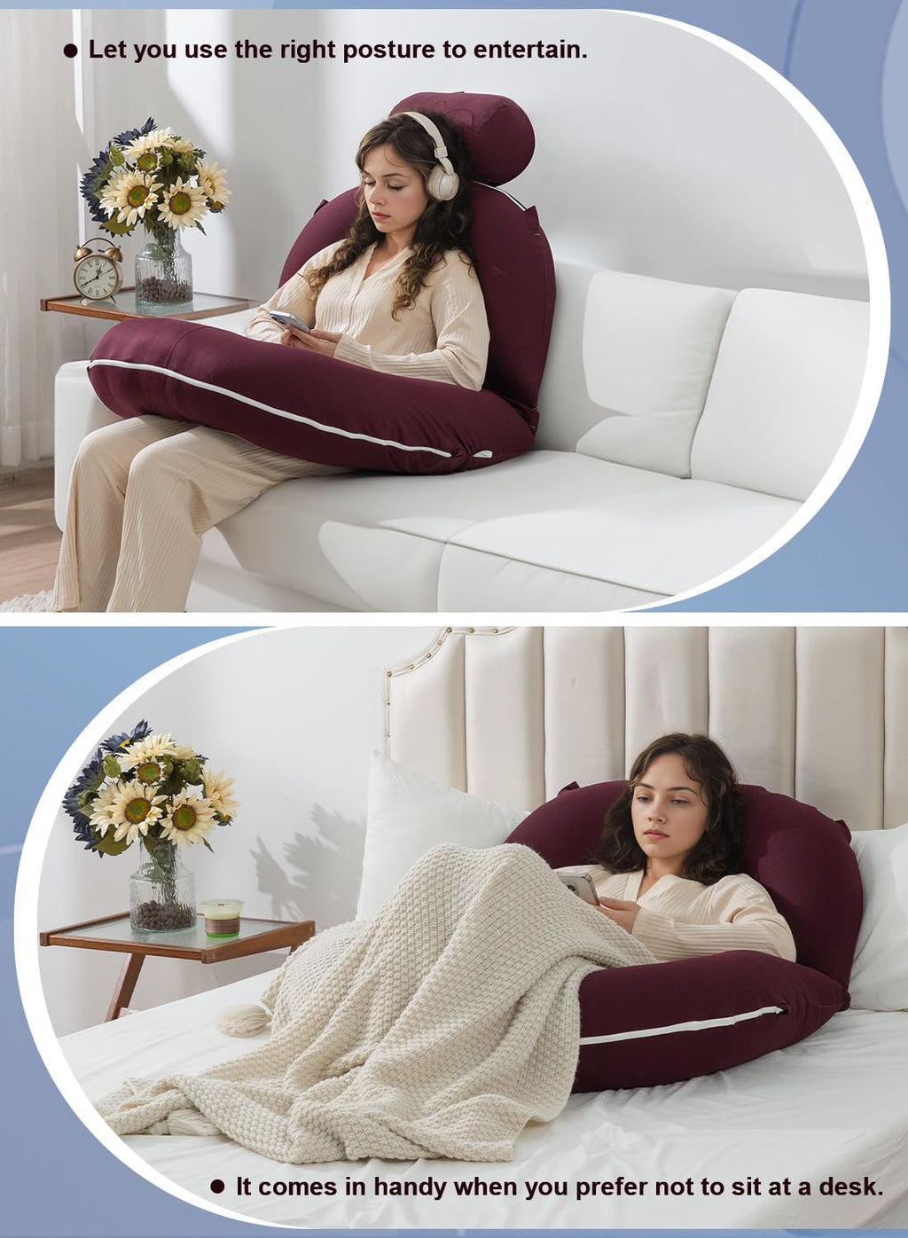 INSEN Reading Pillow, Back Pillow for Sitting in Bed for Reading, Nurse & Relax, Reading Pillow for Adults, Moms & Kids, Sit Up Pillow for Bed (Grey, 45in)