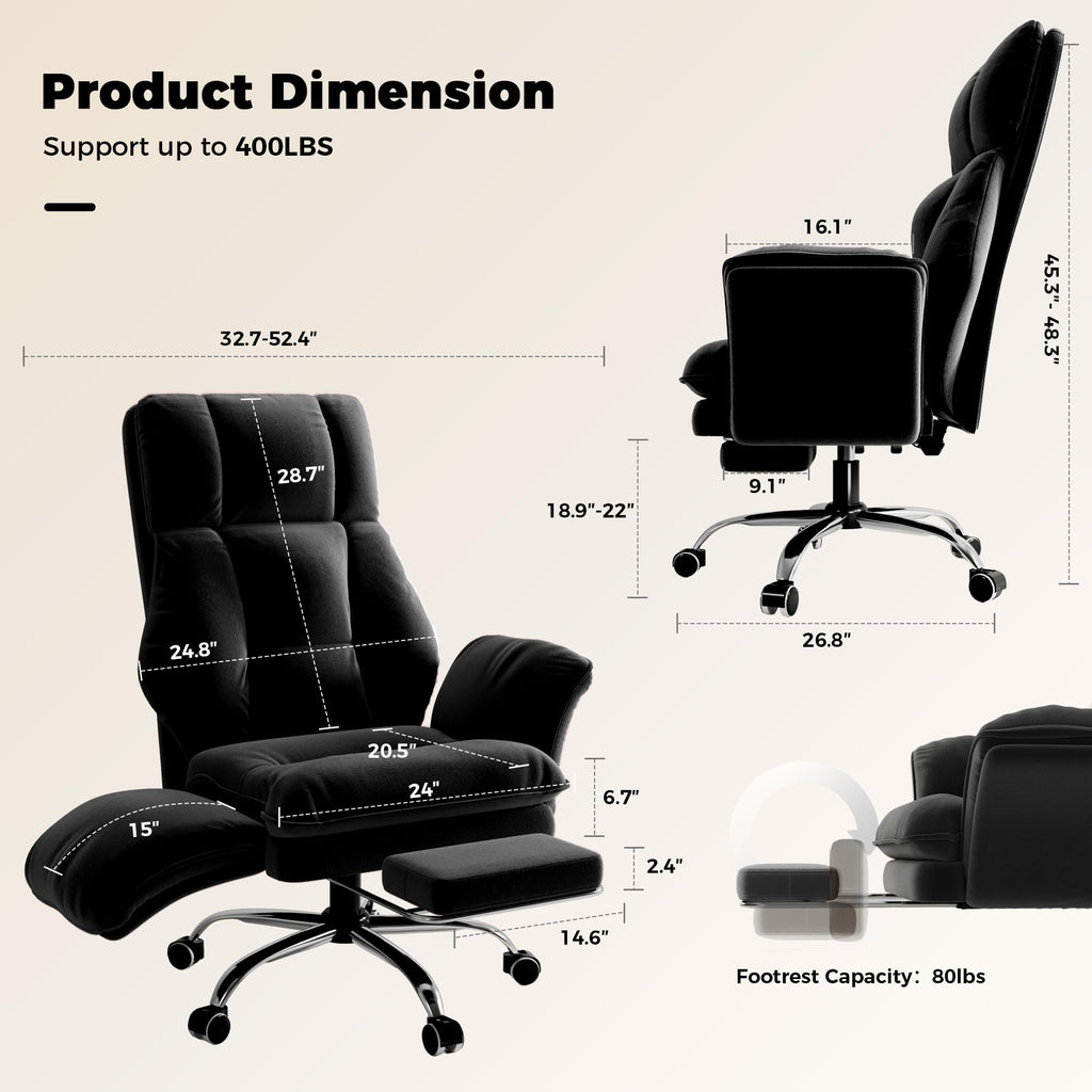 Big and Tall Office Chair, Flip Armrests for Pets & Cross Legged Sitting, Executive Ergonomic Computer Gaming Chair with Foot Rest, Premium Tech Fabric Wide Seat Reclining Desk Chair