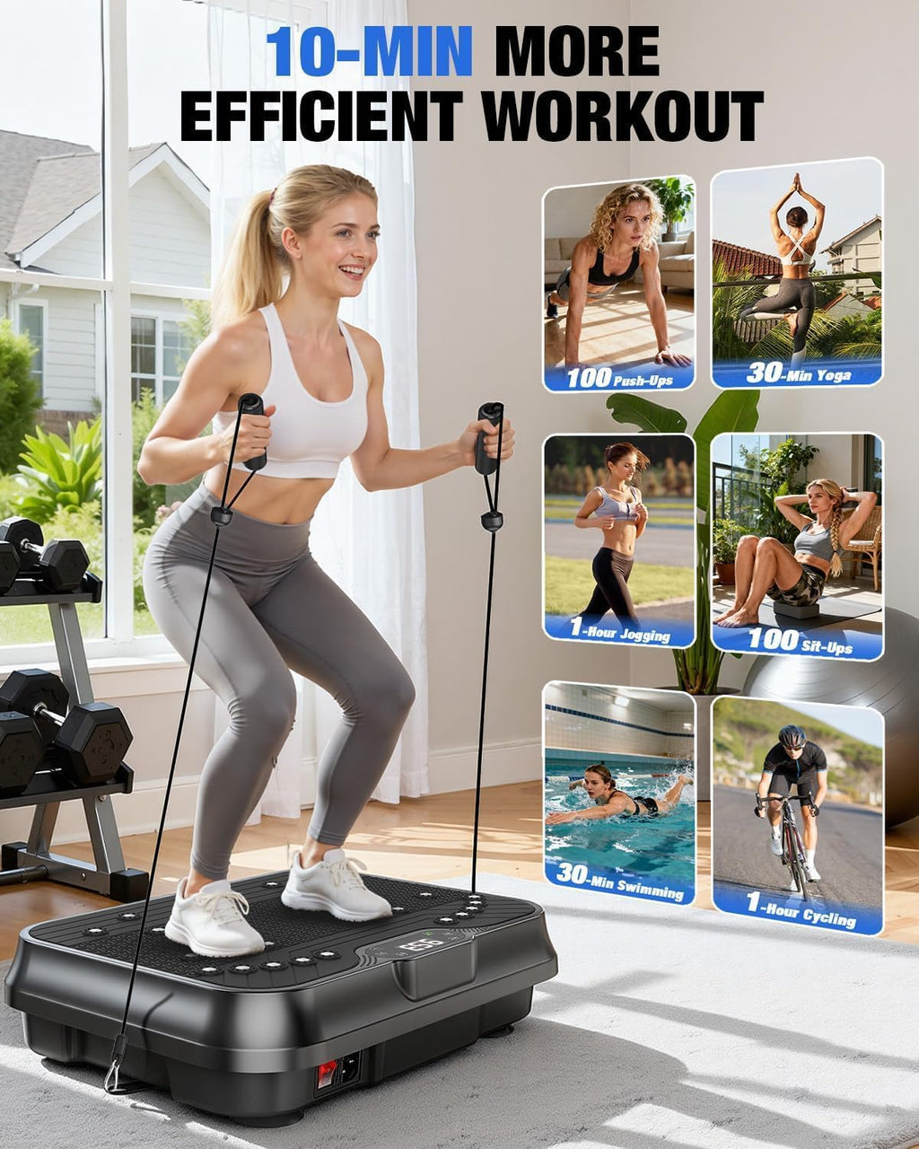 Bigzzia Vibration Plate Exercise Machine for Lymphatic Drainage Weight Loss | 2 Resistance Bands,450 lbs Capacity,250 Intensity Levels,9 Programs,100-Speed Platform,Remote,Non-Slip Surface