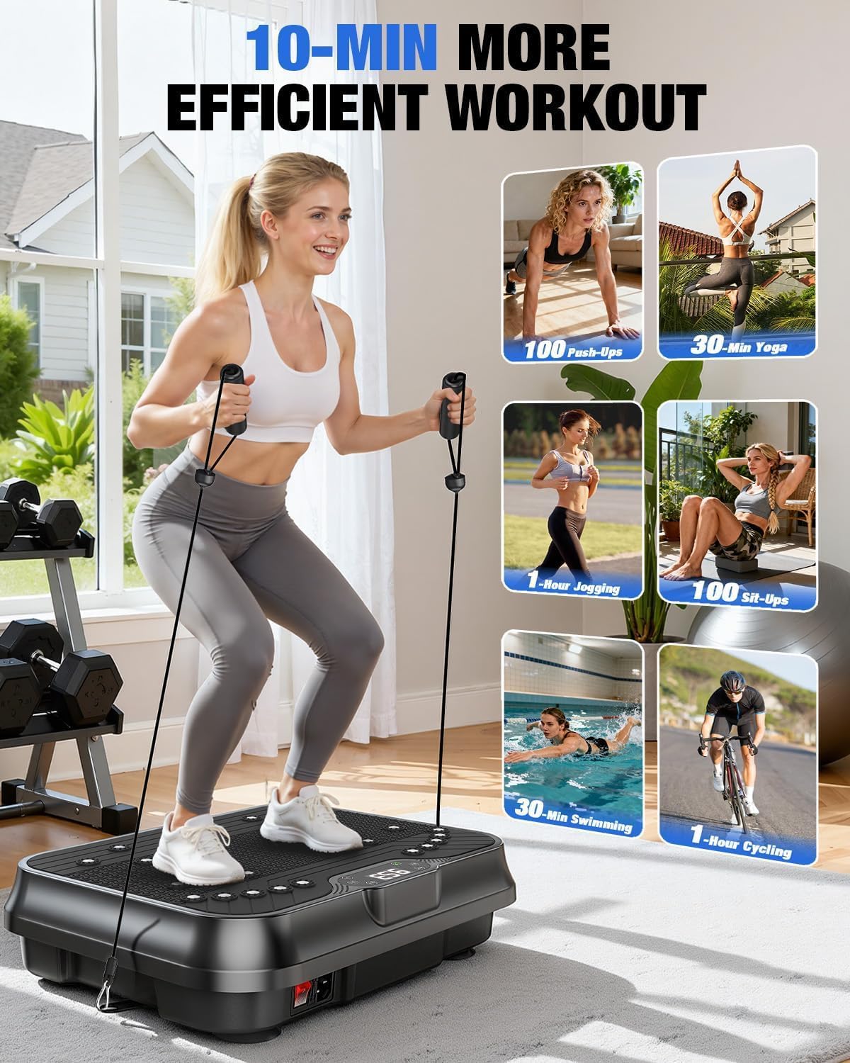 Bigzzia Vibration Plate Exercise Machine for Lymphatic Drainage Weight Loss | 2 Resistance Bands,450 lbs Capacity,250 Intensity Levels,9 Programs,100-Speed Platform,Remote,Non-Slip Surface