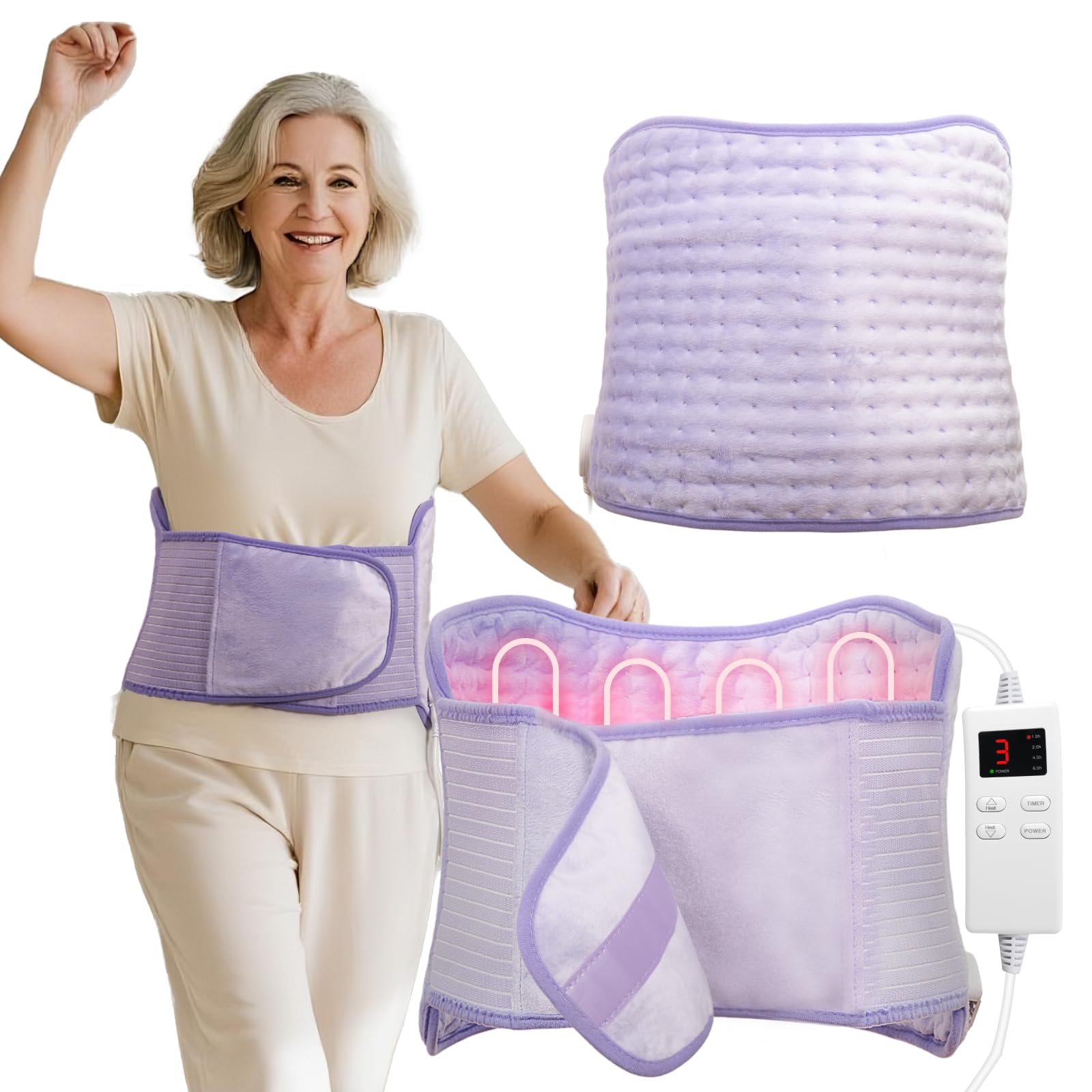Heating Pad for Period Cramps, Upgraded Wrap Heating Pad for Back Pain Relief, Large 12''x 24''Heat Pad +26" Belt Adjustable 4 Timer 6 Heat Level Auto Shut Off, Christmas Birthday Gifts for Women Mom