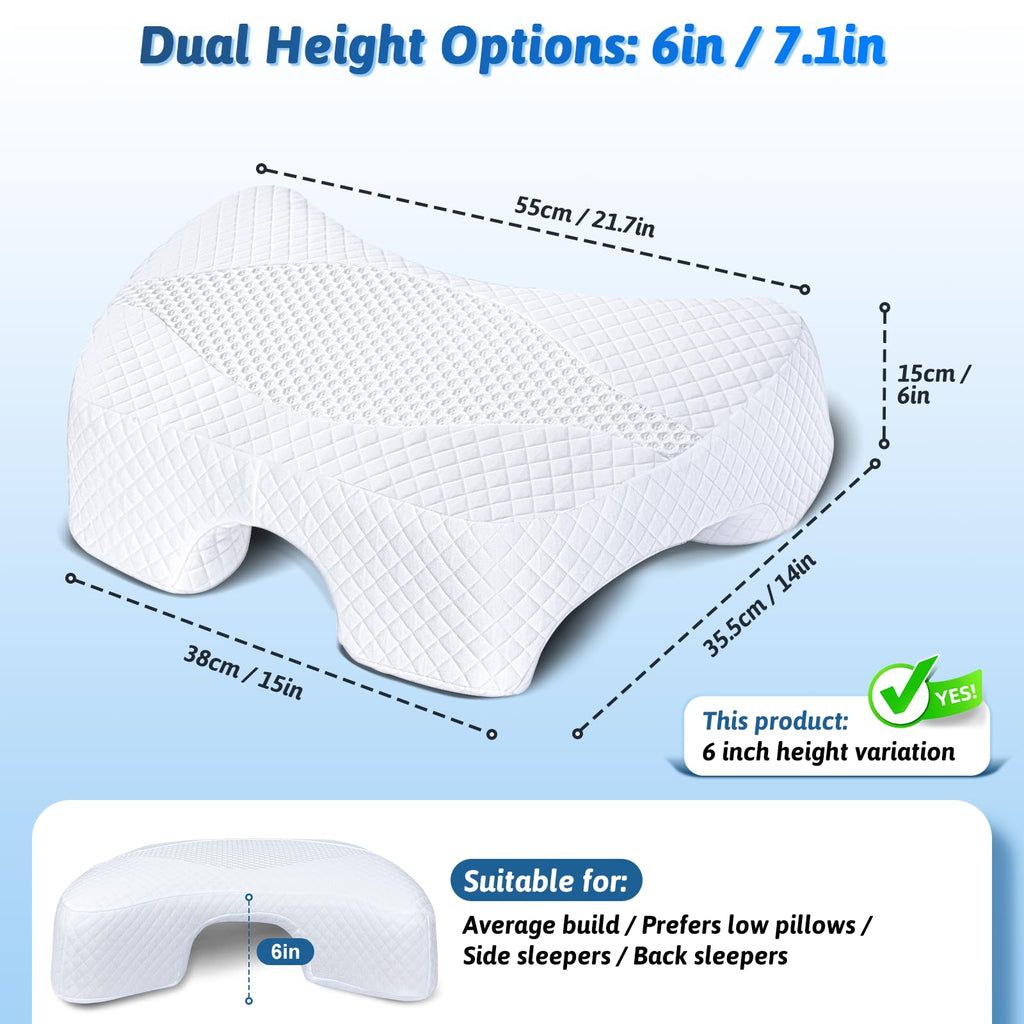 Side Sleeper Pillow with Arm Hole, Shoulder Relief System, Arm Pillow for Neck and Shoulder Pain, Premium Memory Foam, Suitable for Side, Back and Stomach Sleepers - Grey, 6in Height
