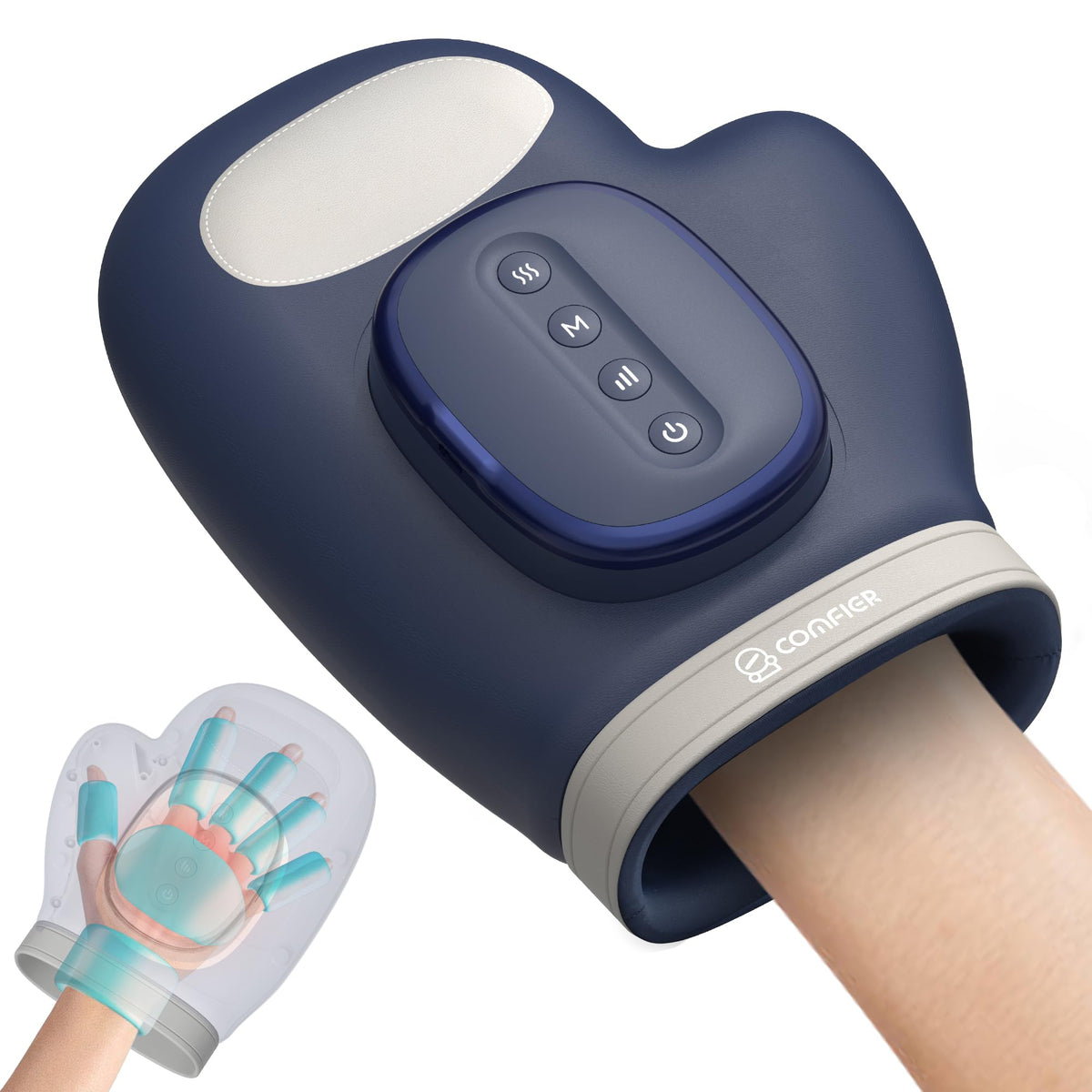 COMFIER Hand Massager with Heat and Compression for Arthritis Carpal Tunnel | Large Hand Chamber Fits Left or Right Hand, with 5 Compression Levels, 3 Modes, and 3 Heat Levels, Gift for Women Men