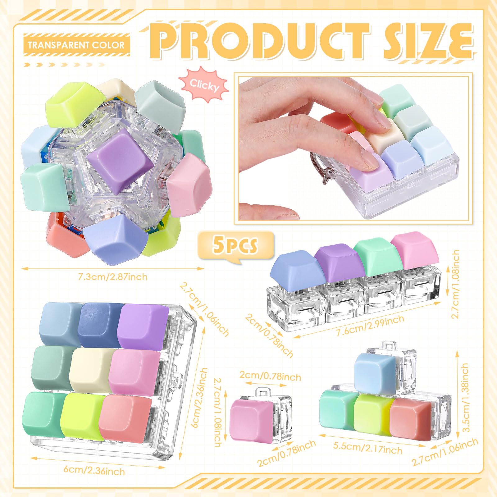 Halloscume 5 Pcs Keyboard Fidget Clicker Keychains in 5 Styles, Back to School Gift Fidget Mechanical Button Clicker Stress Relief Gift for First Day of School Office Home(Blue Purple)