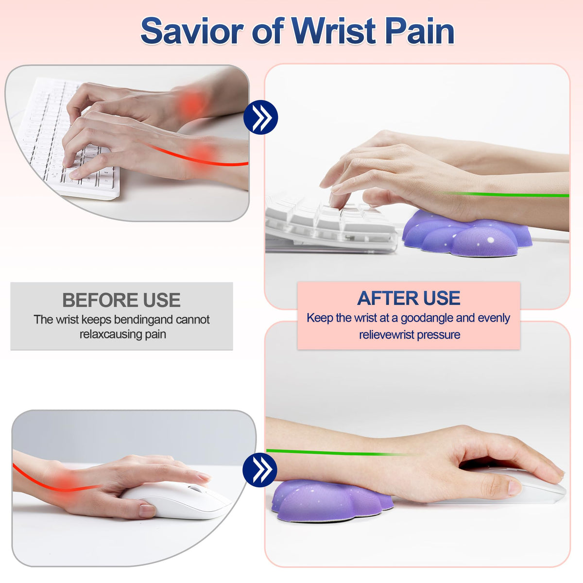 Silky Cloud Wrist Rest Set for Keyboard & Mouse, 16.9", Purple Star | Memory Foam Arm Rest with Ergonomic Support Fits Full Keyboards and Reduces Typing Fatigue for Office, Gaming and Home Use