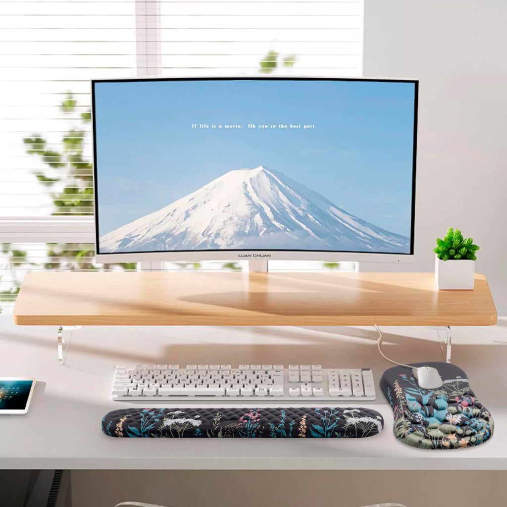 Ergonomic Mouse Pad with Wrist Support and Keyboard Wrist Rest Set | Memory Foam Wrist Cushion, Non-Slip PU Base, Massage Design, Relieves Wrist Pressure for Work, Gaming & Office Use