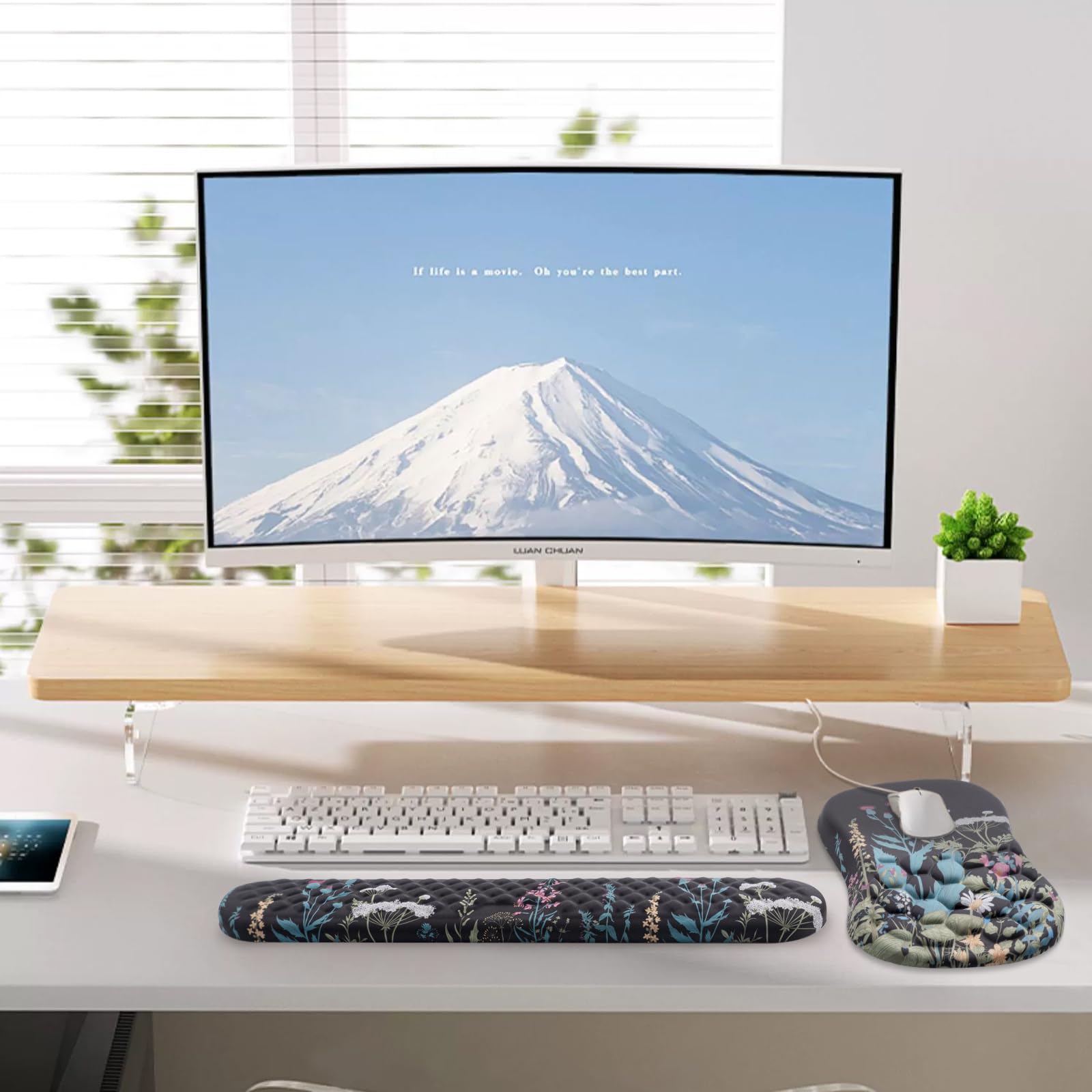Ergonomic Mouse Pad with Wrist Support and Keyboard Wrist Rest Set | Memory Foam Wrist Cushion, Non-Slip PU Base, Massage Design, Relieves Wrist Pressure for Work, Gaming & Office Use