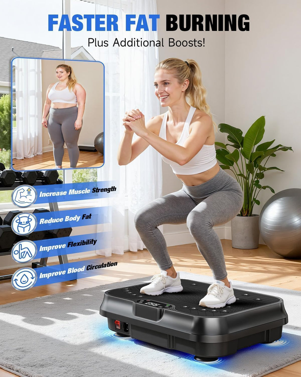 Bigzzia Vibration Plate Exercise Machine for Lymphatic Drainage Weight Loss | 2 Resistance Bands,450 lbs Capacity,250 Intensity Levels,9 Programs,100-Speed Platform,Remote,Non-Slip Surface