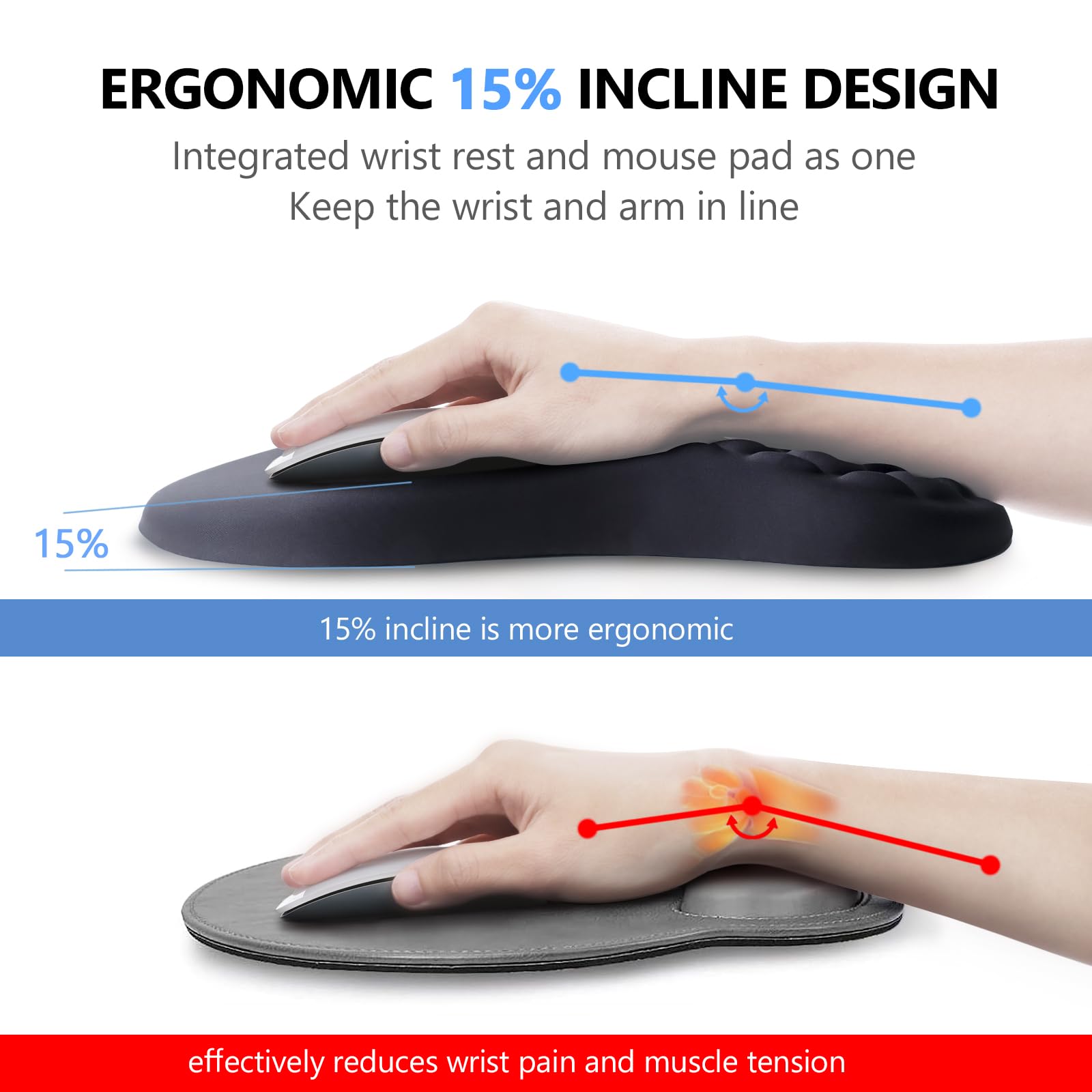 Ergonomic Mouse Pad with Wrist Support and Keyboard Wrist Rest Set | Memory Foam Wrist Cushion, Non-Slip PU Base, Massage Design, Relieves Wrist Pressure for Work, Gaming & Office Use