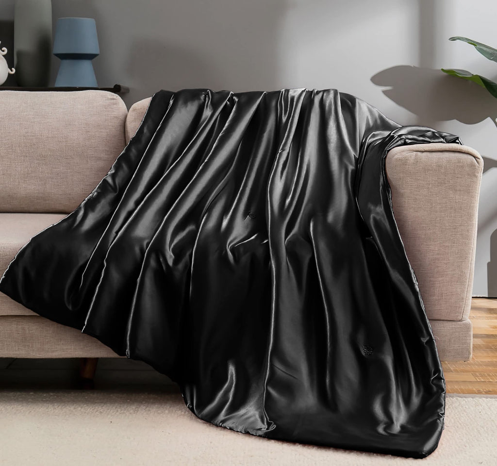 Vonty Dark Grey Satin Throw Blanket 50x60In, Cooling Silky Wrinkle-Free | Gentle On Hair, Machine Washable Easy Care, All-Season Warmth And Cooling, Multipurpose Bed Sofa Travel, Textured Cable Knit