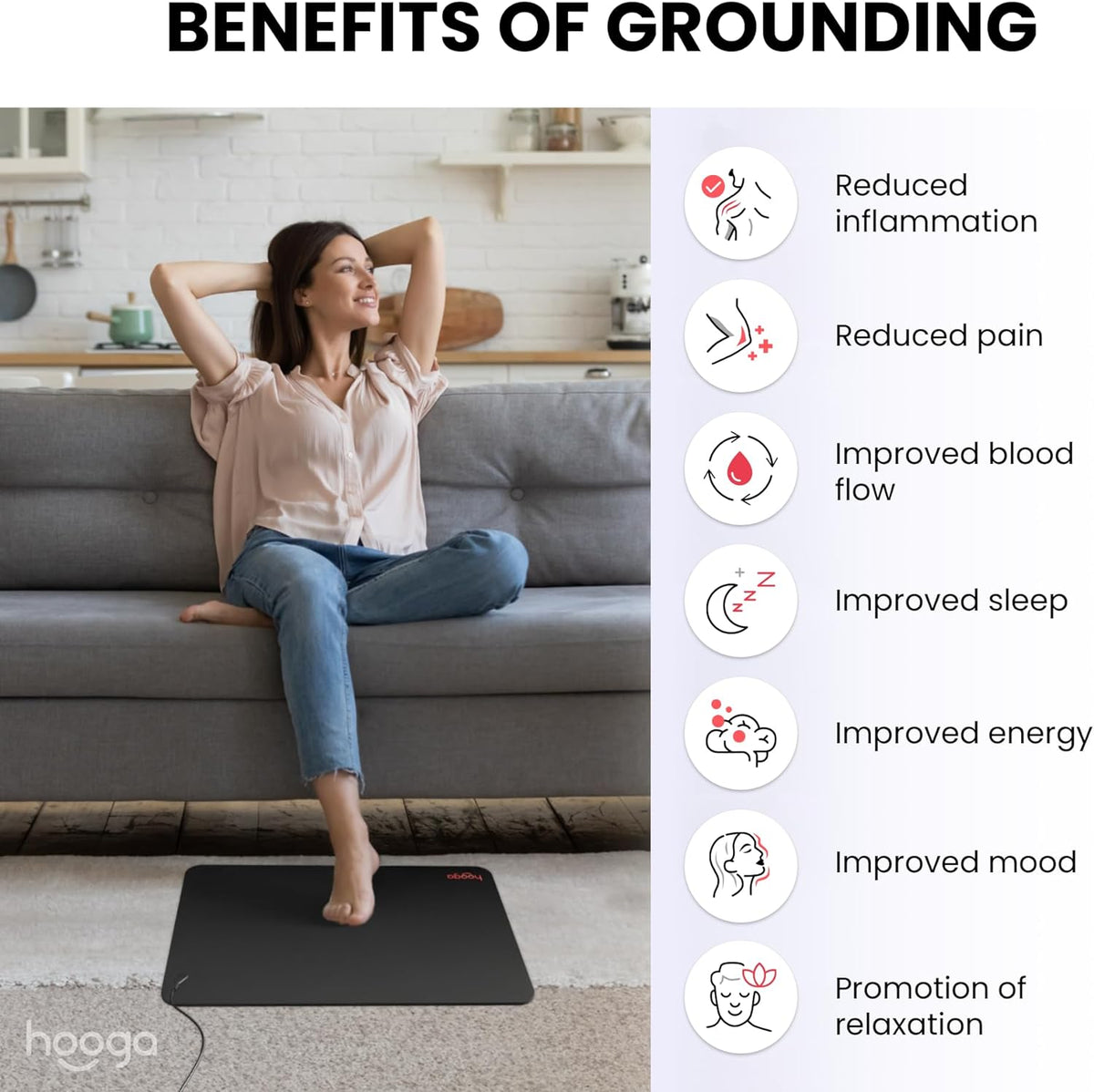Hooga Grounding Mat for Desk, Feet & Floor – Conductive Carbon Grounding Pad with 15 Ft Cord, Non-Slip Backing, 24" x 16" Indoor Grounding Mat