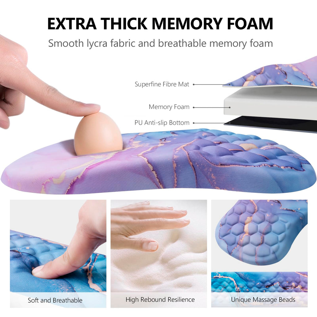 Ergonomic Mouse Pad with Wrist Support and Keyboard Wrist Rest Set | Memory Foam Wrist Cushion, Non-Slip PU Base, Massage Design, Relieves Wrist Pressure for Work, Gaming & Office Use