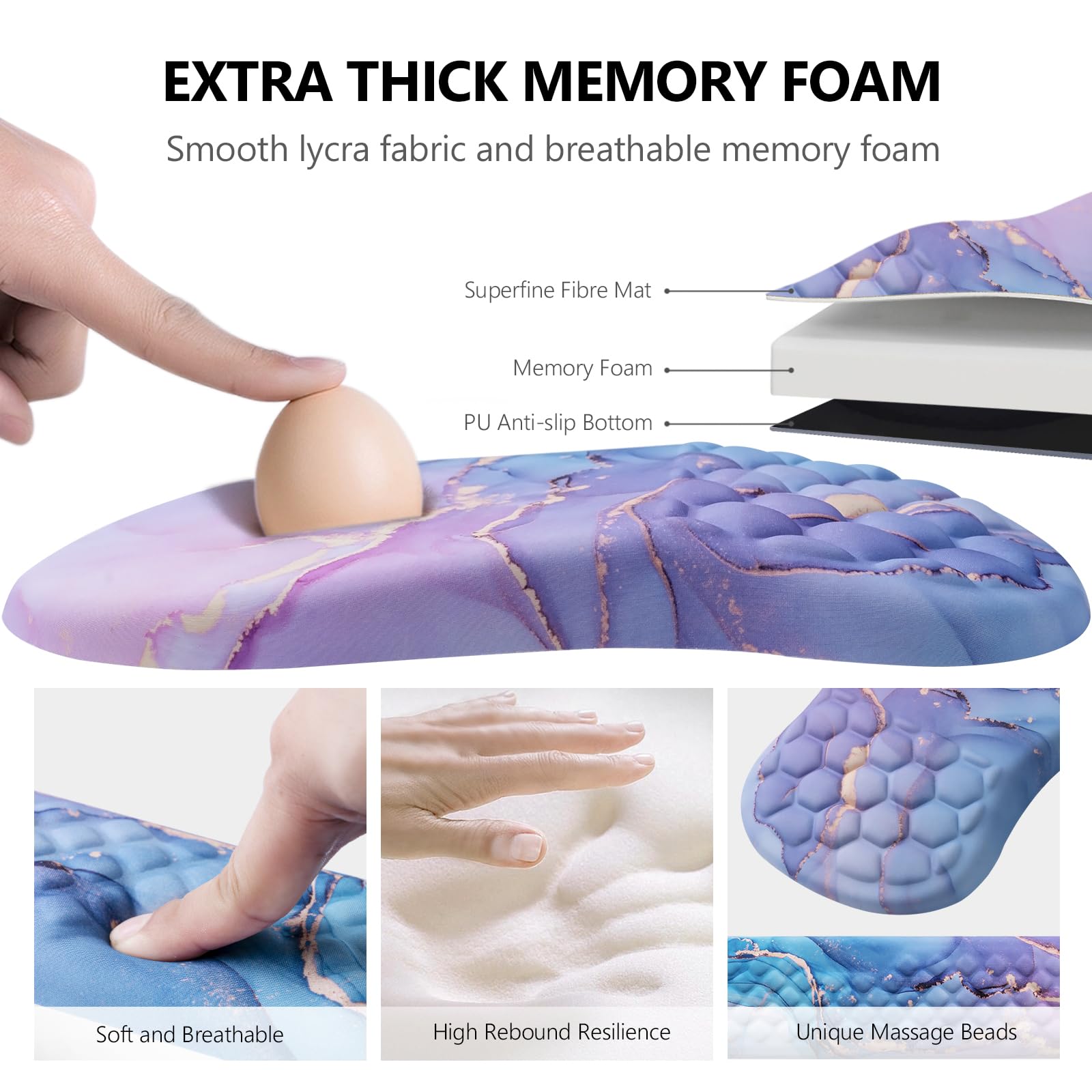 Ergonomic Mouse Pad with Wrist Support and Keyboard Wrist Rest Set | Memory Foam Wrist Cushion, Non-Slip PU Base, Massage Design, Relieves Wrist Pressure for Work, Gaming & Office Use