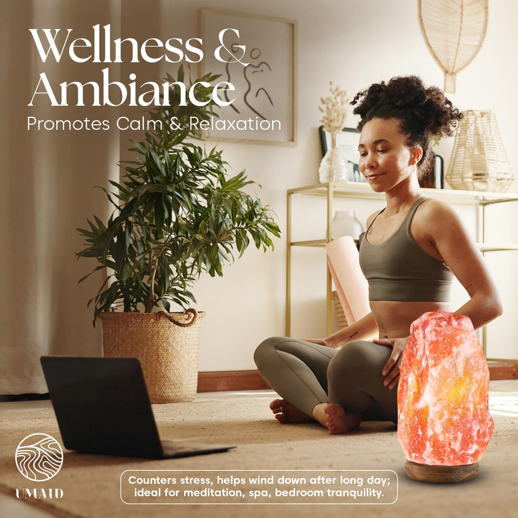 UMAID Himalayan Salt Lamp Bowl with 6 Himalayan Salt Massage Stones, Dimmable Pink Rock Salt Lamp for Bedroom, Office Desk & Meditation Room, Spa Decor, Relaxation Home Decor Gifts for Men & Women