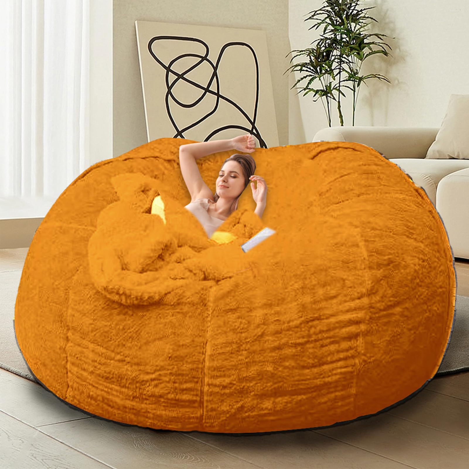 HDMLDP Bean Bag Chair for Adults Kids Without Filling Comfy Fluffy Giant Round Beanbag Lazy Sofa Cover for Reading Chair Floor Chair, 6FT, Grey