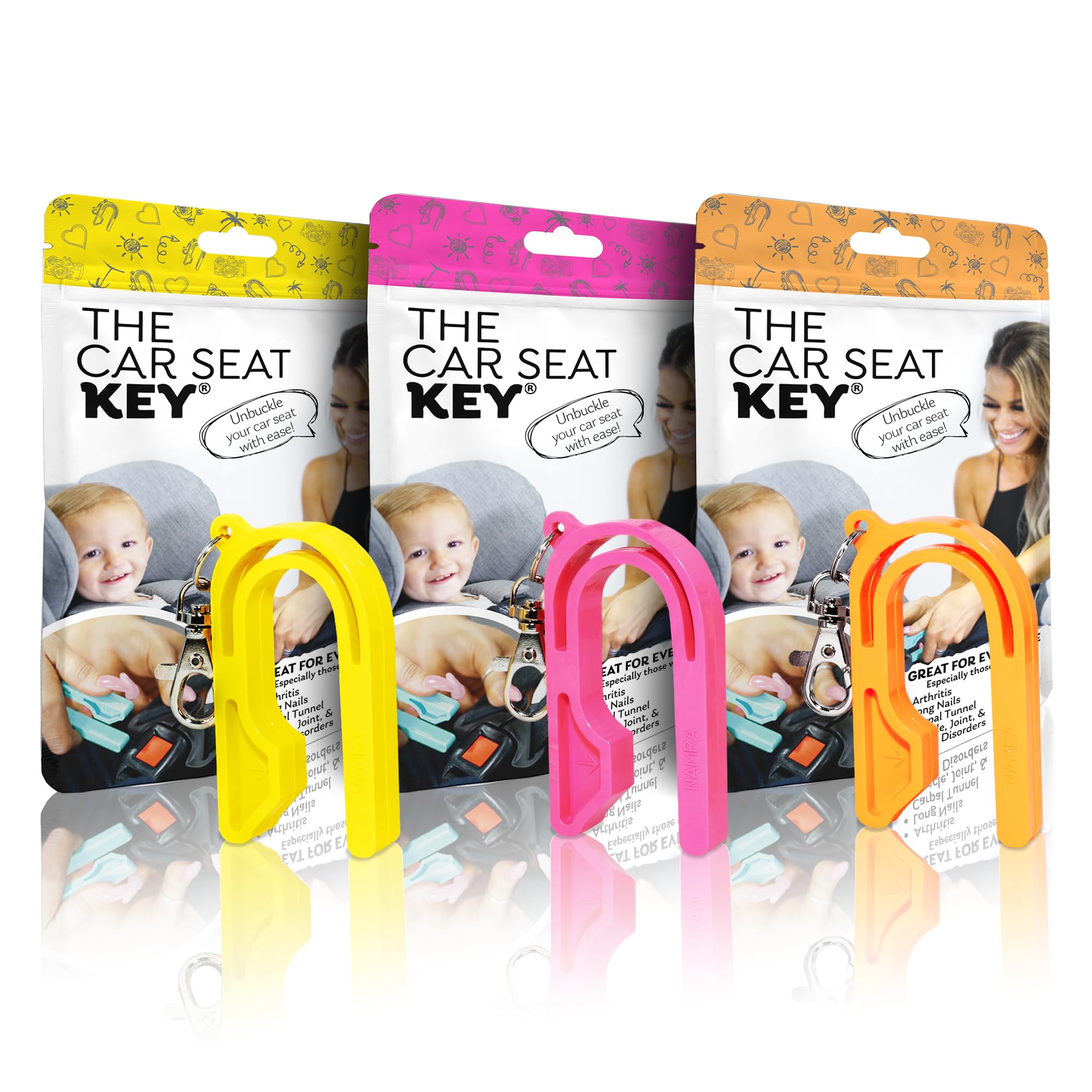 The Car Seat Key - Original Car Seat Key Chain Buckle Release Tool - Easy Unbuckle Opener Aid for Nails, Parents, Grandparents & Older Children by NAMRA Made in USA (Black)